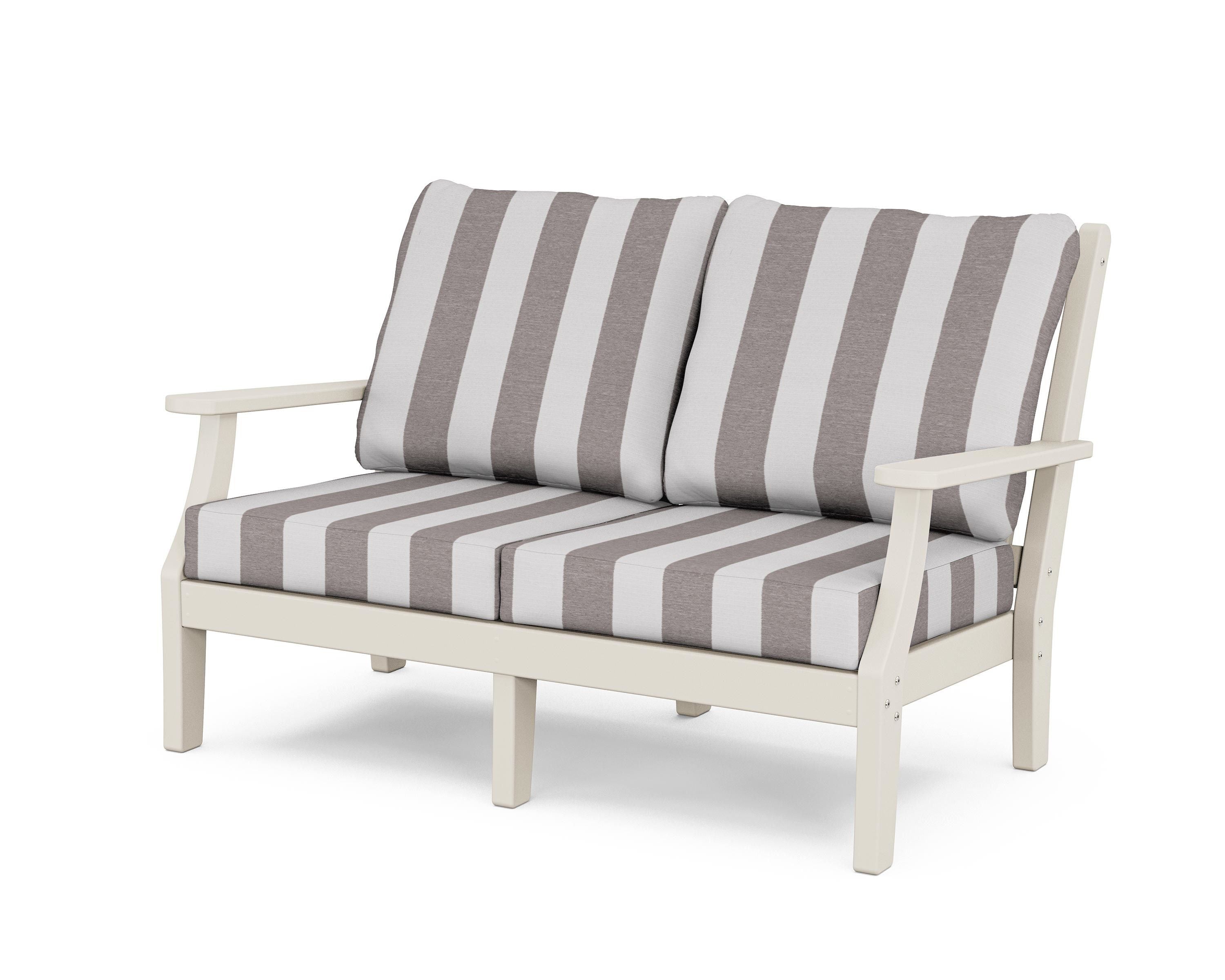 Country Living Wovendale Deep Seating Loveseat in Sand / Cabana Stripe Grey Mist