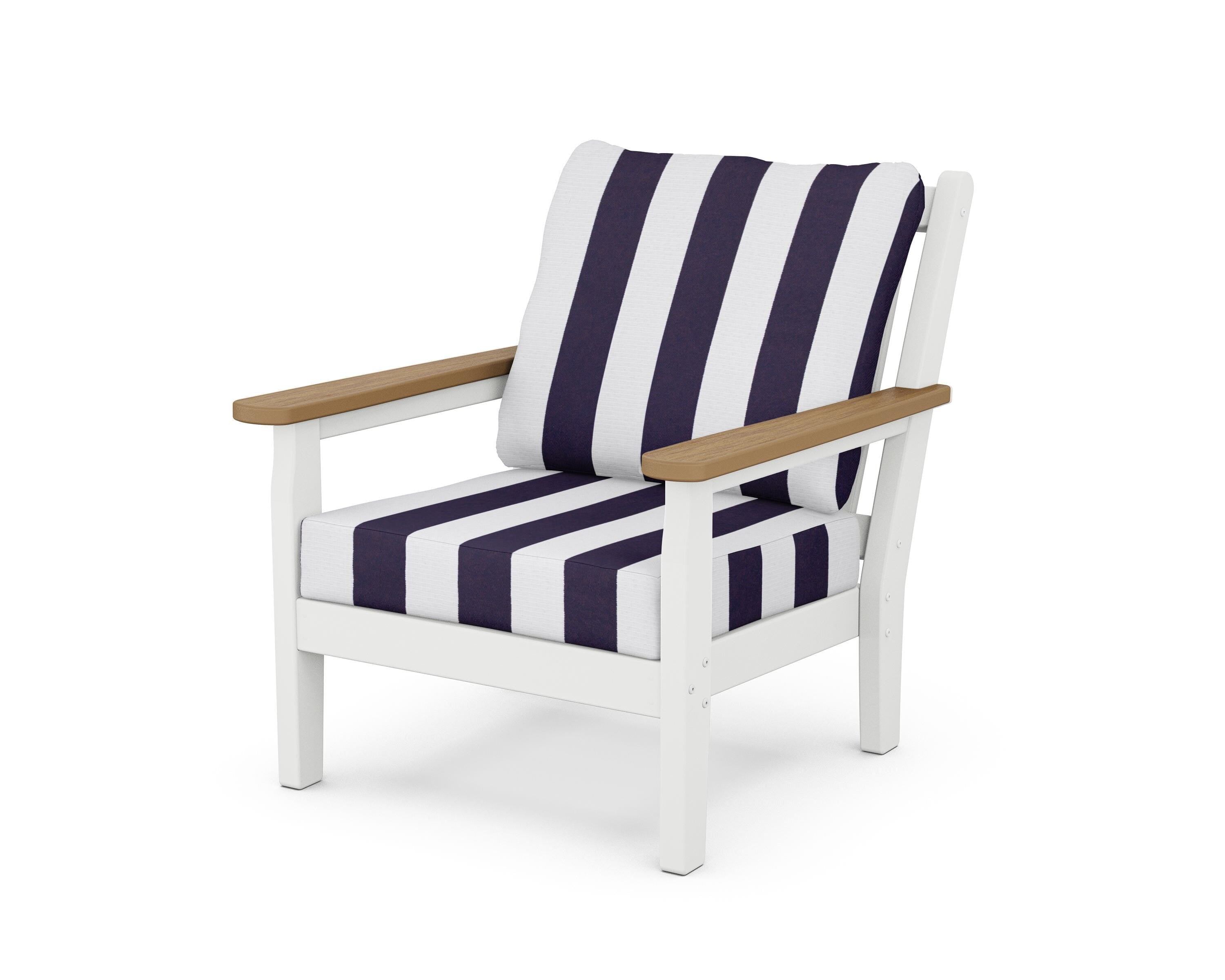 POLYWOOD® Chippendale Deep Seating Chair in White / Natural / Cabana Stripe Navy