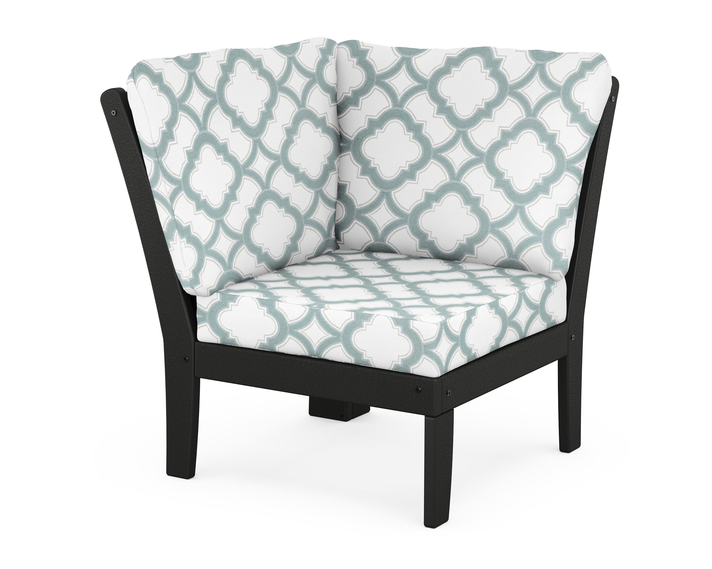 POLYWOOD® Braxton Modular Corner Chair in Black / Trellis Glacier Spa