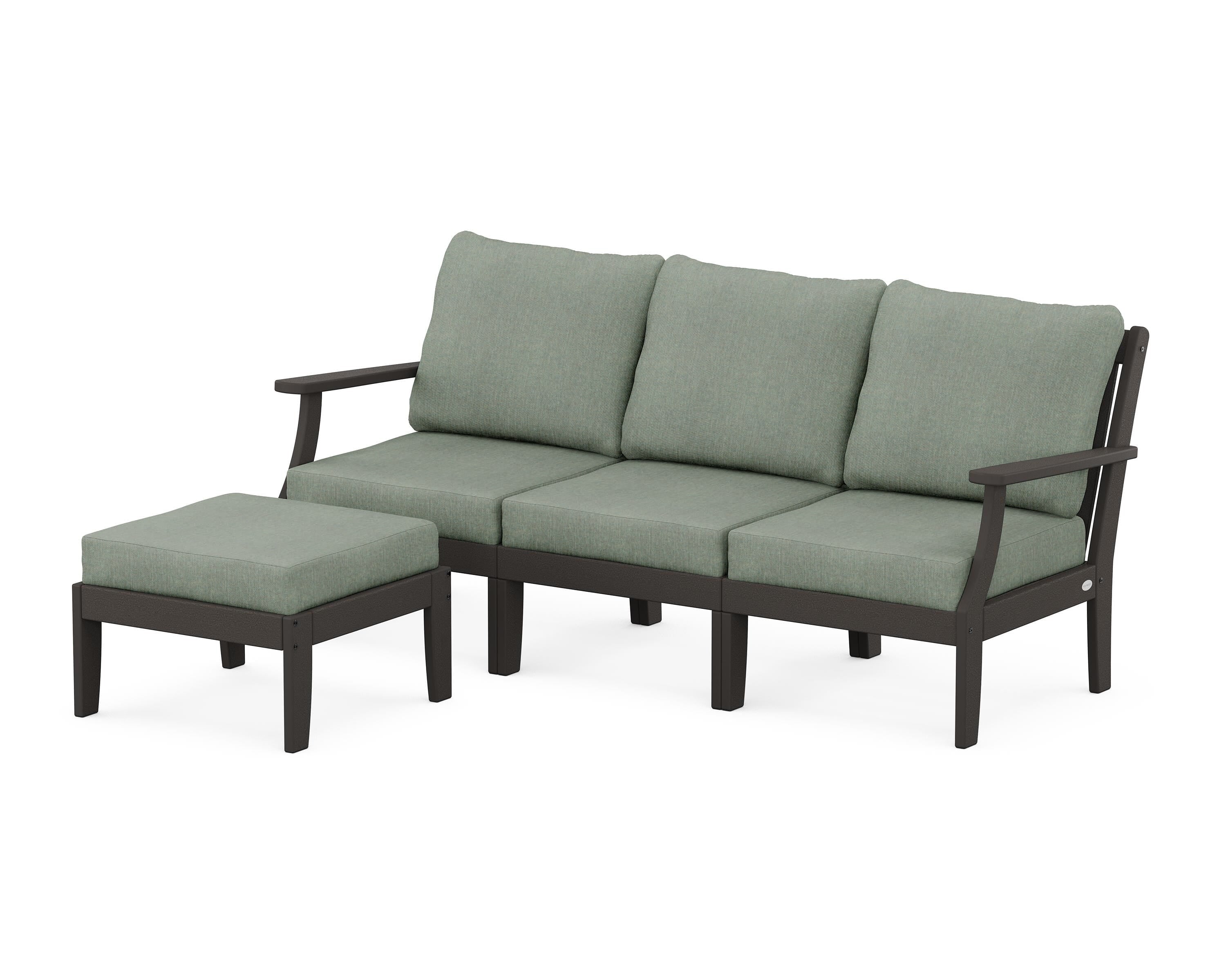 POLYWOOD® Braxton Modular 4-Piece Deep Seating Set with Ottoman in Vintage Coffee / Cast Sage