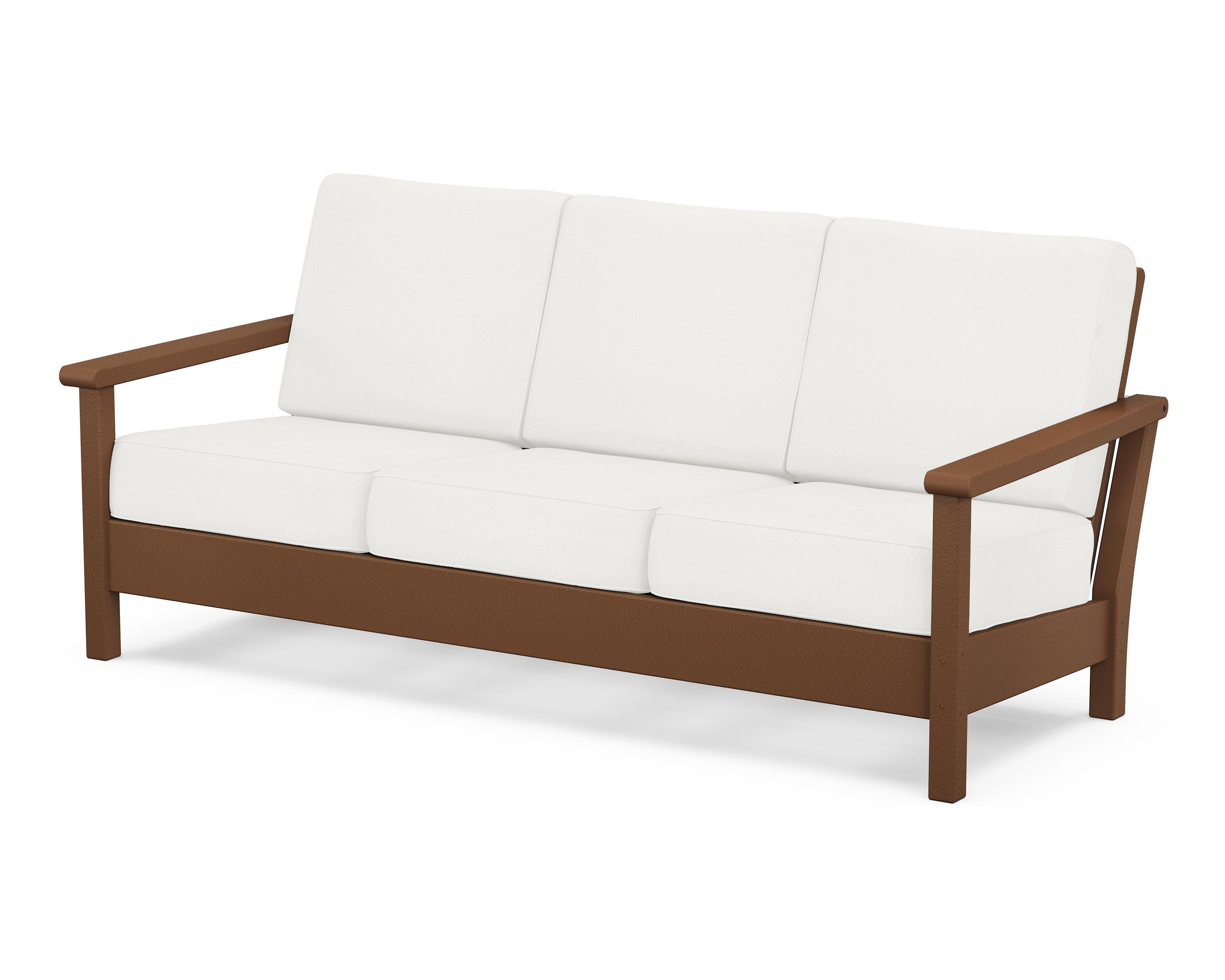 POLYWOOD® Harbour Deep Seating Sofa in Teak / Natural Linen