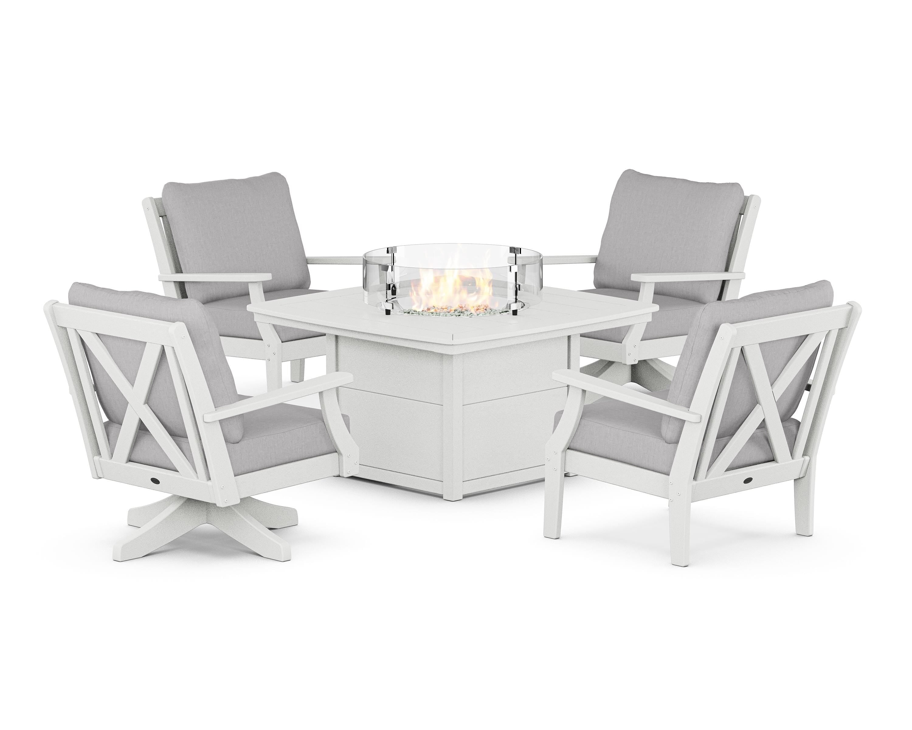 POLYWOOD® Braxton 5-Piece Deep Seating Set with Fire Table in Vintage White / Granite