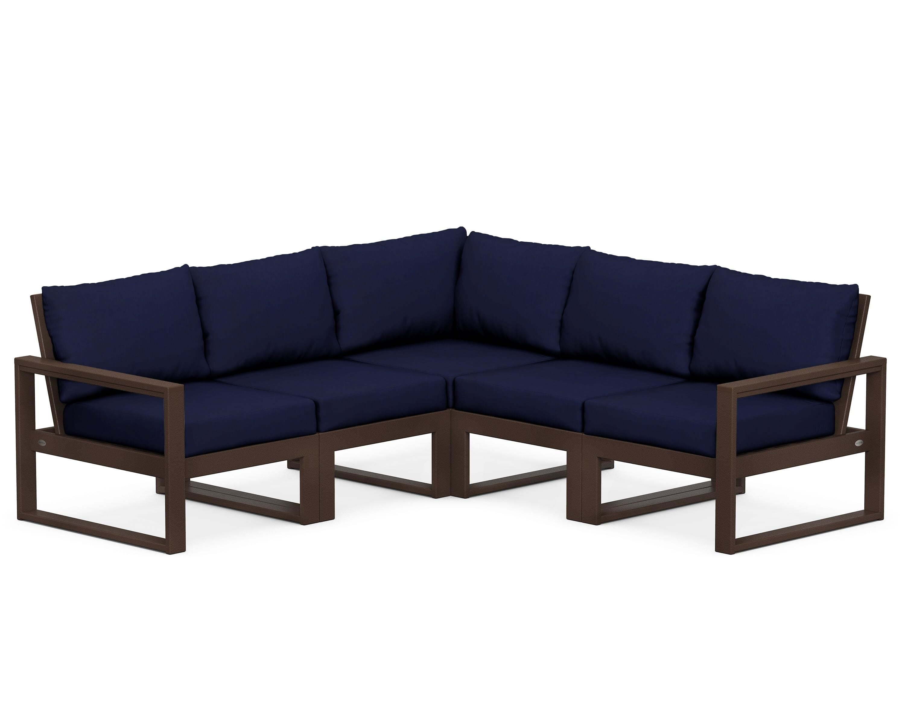 POLYWOOD® EDGE 5-Piece Modular Deep Seating Set in Mahogany / Navy