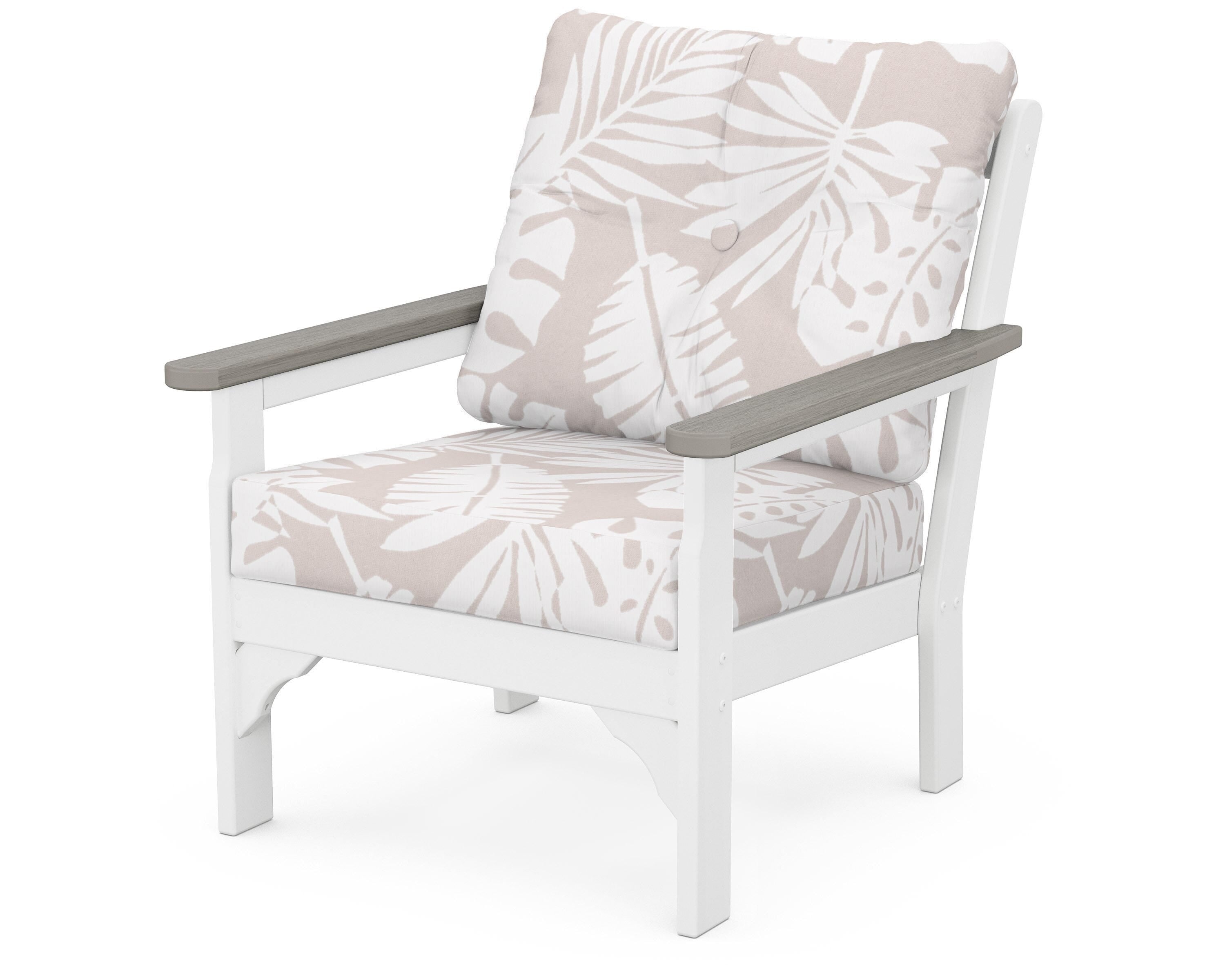 POLYWOOD® Vineyard Deep Seating Chair in White / Driftwood / Leaf Dune Burlap