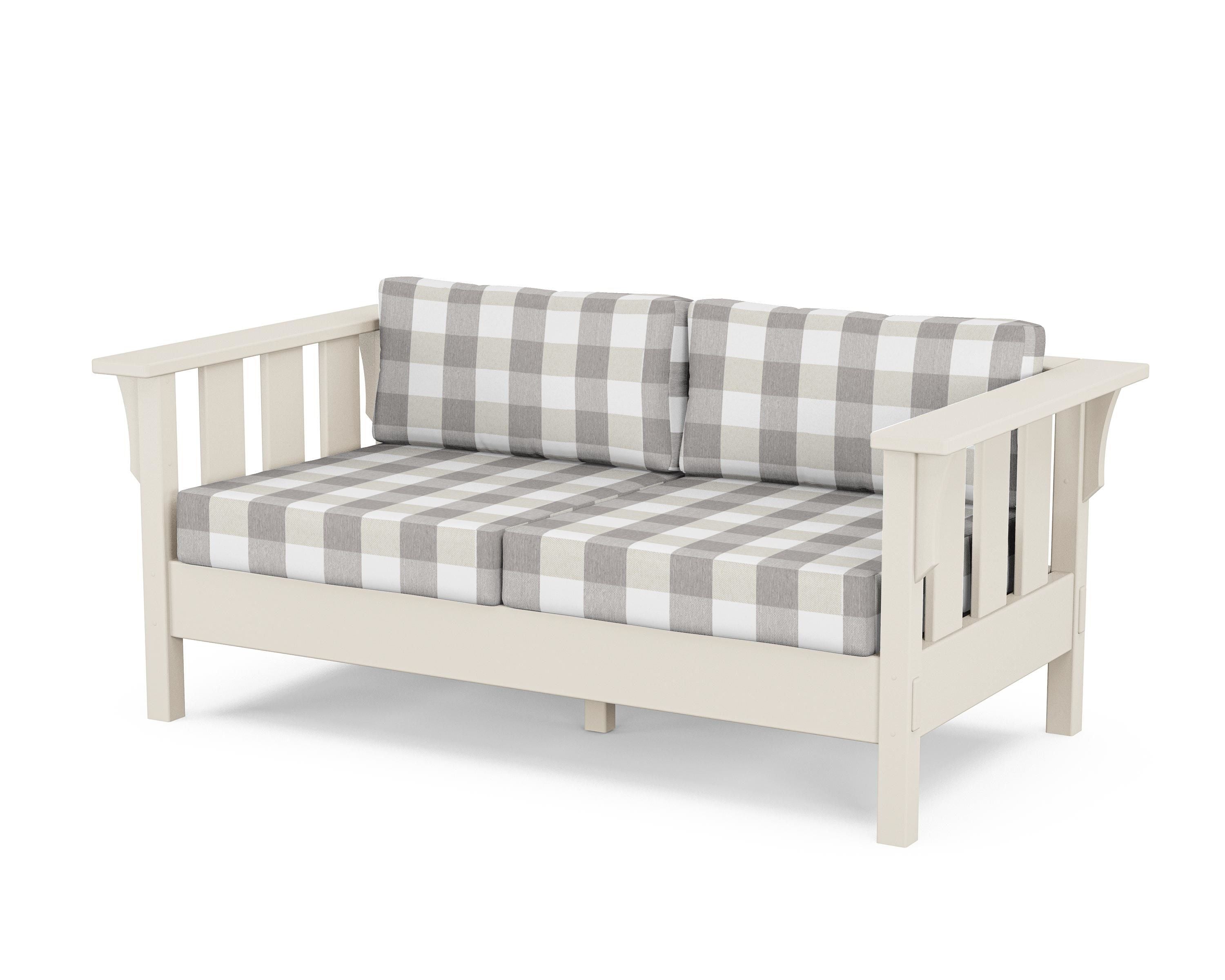 Martha Stewart by POLYWOOD® Acadia Deep Seating Loveseat in Sand / Buffalo Plaid Grey Mist