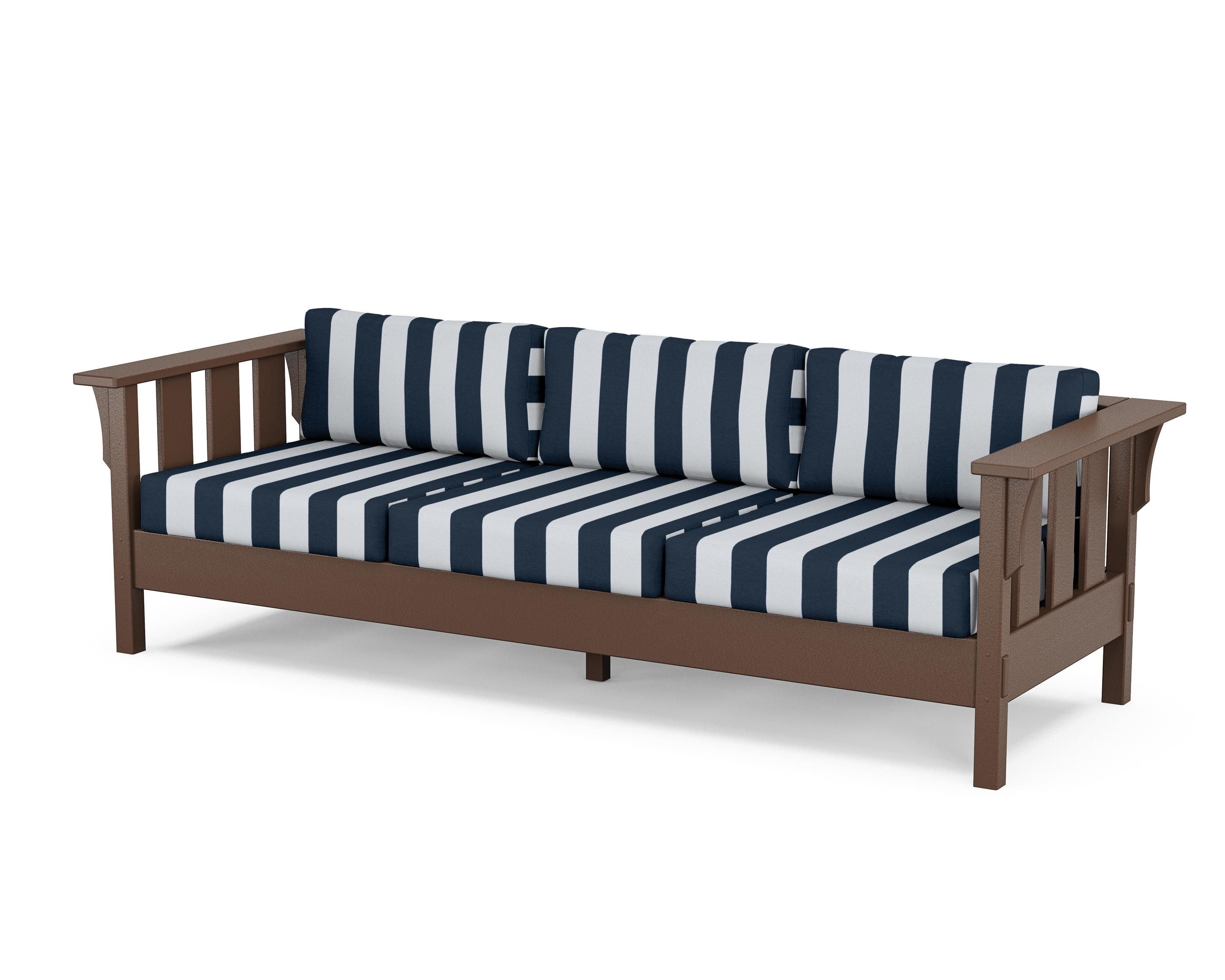 Martha Stewart by POLYWOOD® Acadia Deep Seating Sofa in Mahogany / Cabana Stripe Marine Indigo