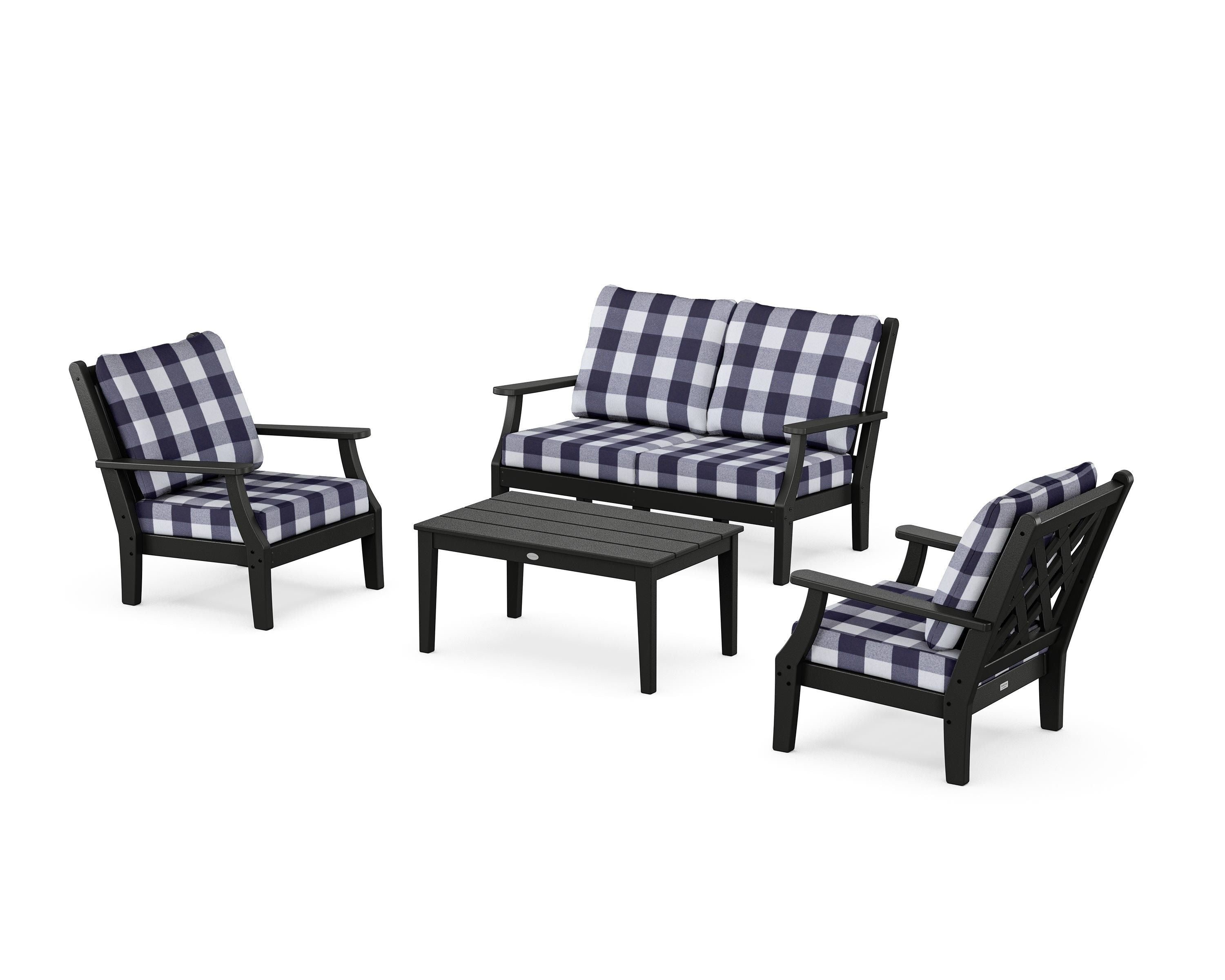 Country Living Wovendale 4-Piece Deep Seating Set with Loveseat in Black / Buffalo Plaid Navy