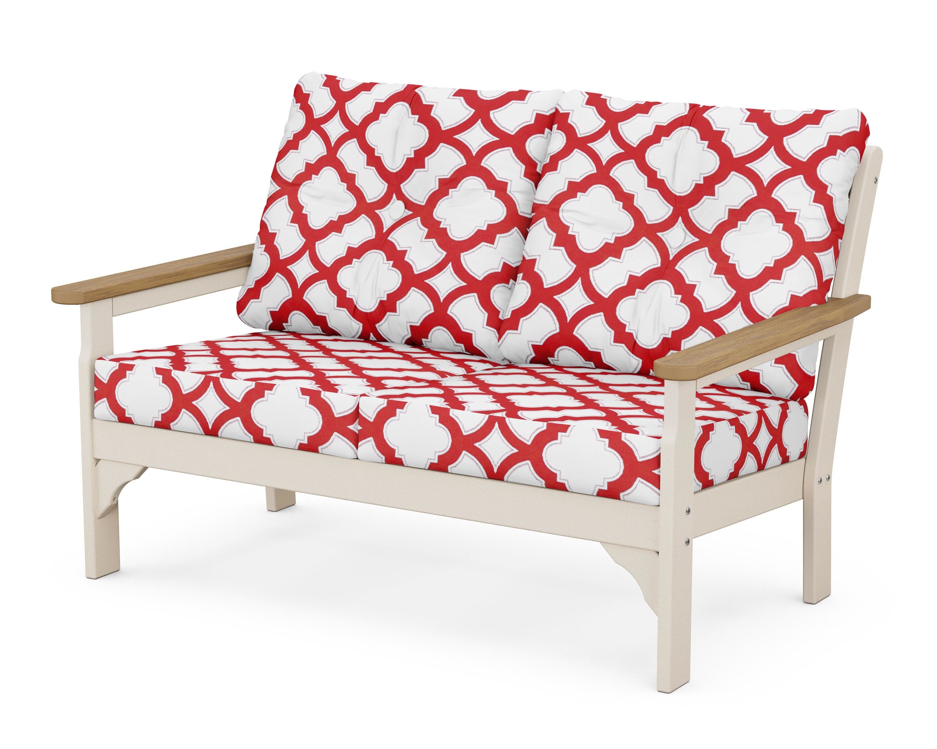 POLYWOOD® Vineyard Deep Seating Loveseat in Sand / Natural / Trellis Crimson