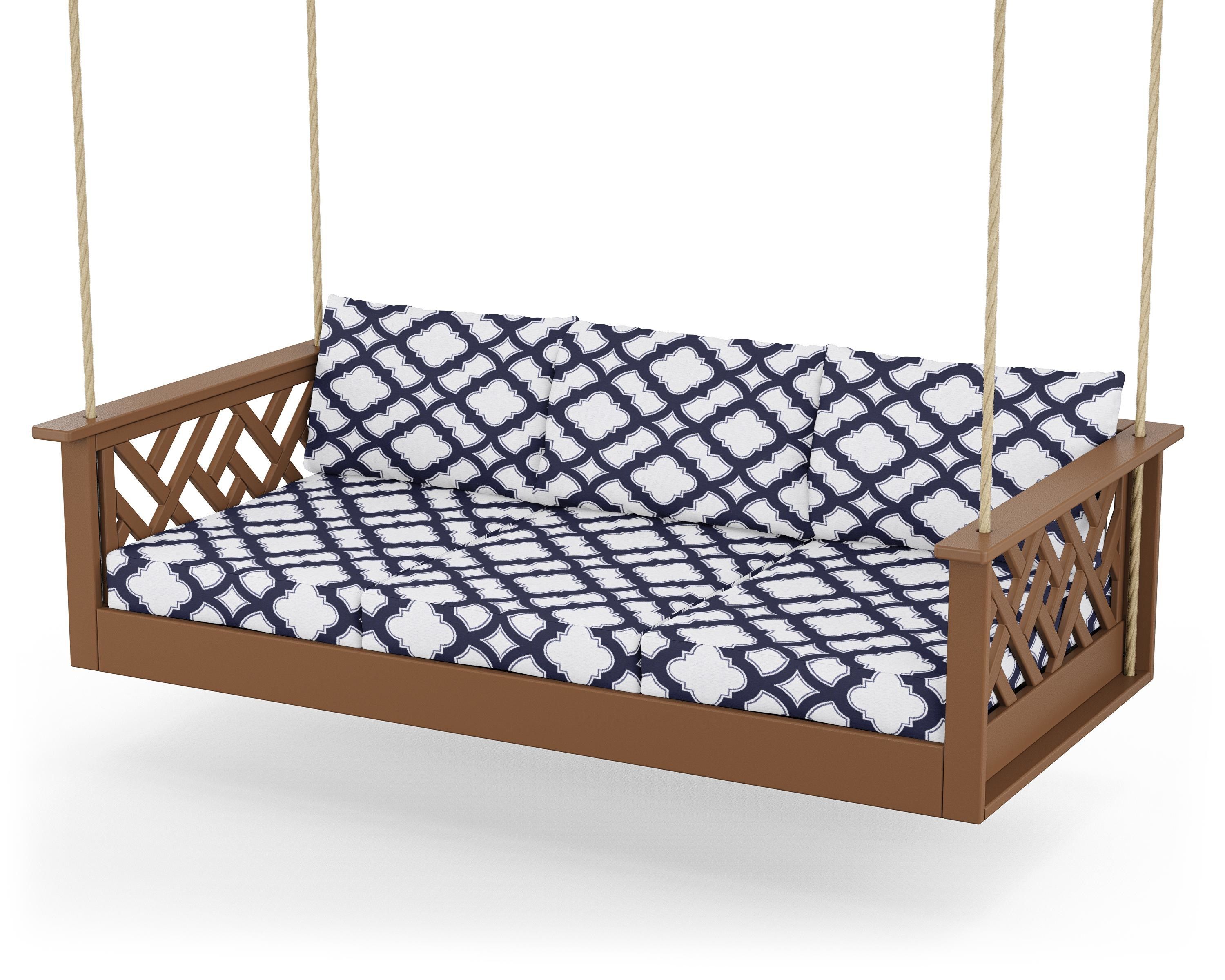 POLYWOOD® Chippendale Daybed Swing in Teak / Trellis Navy