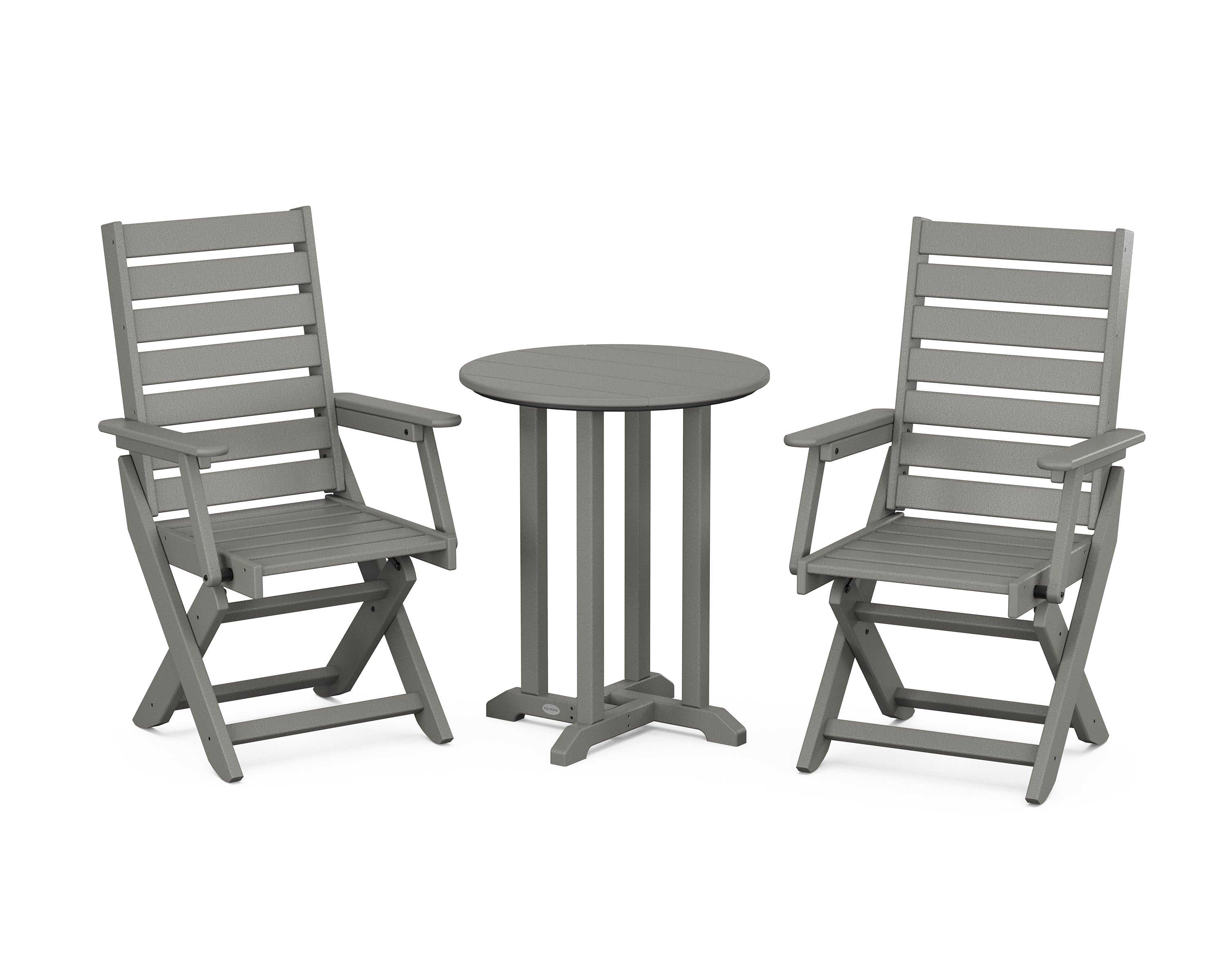 POLYWOOD® Captain Folding Chair 3-Piece Round Bistro Dining Set in Slate Grey
