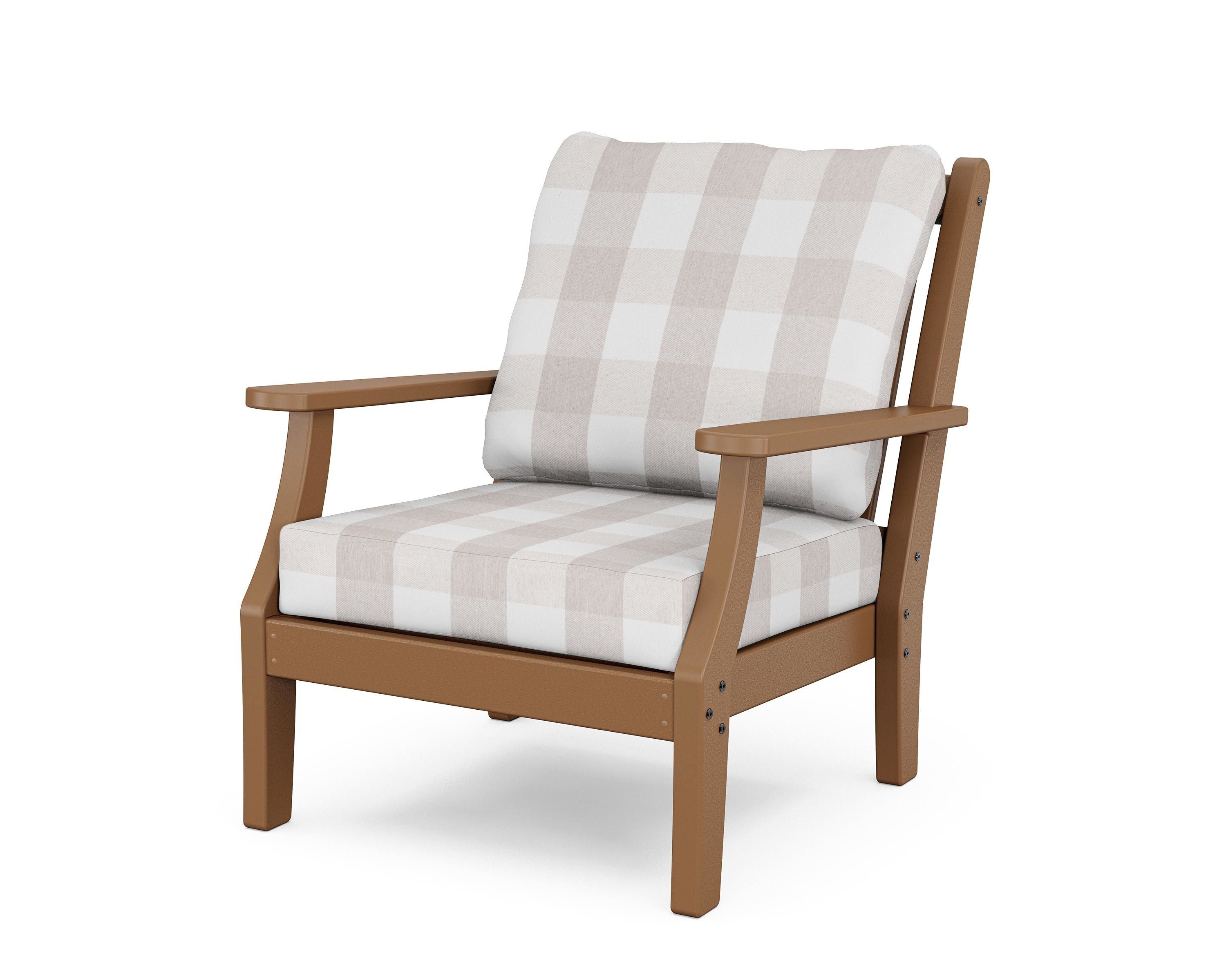 Country Living Wovendale Deep Seating Chair in Teak / Buffalo Plaid Dune Burlap