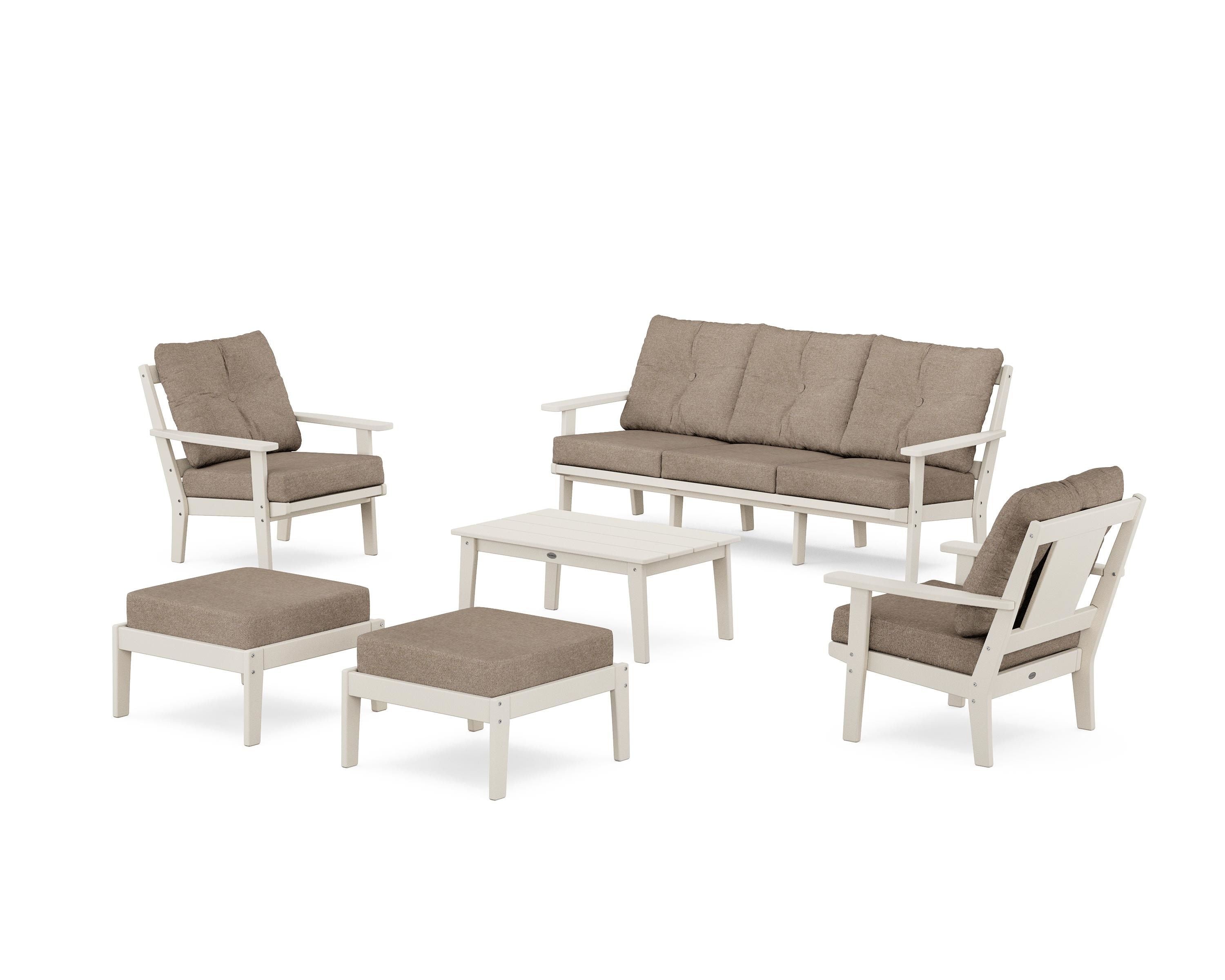 POLYWOOD® Prairie 6-Piece Lounge Sofa Set in Sand / Spiced Burlap