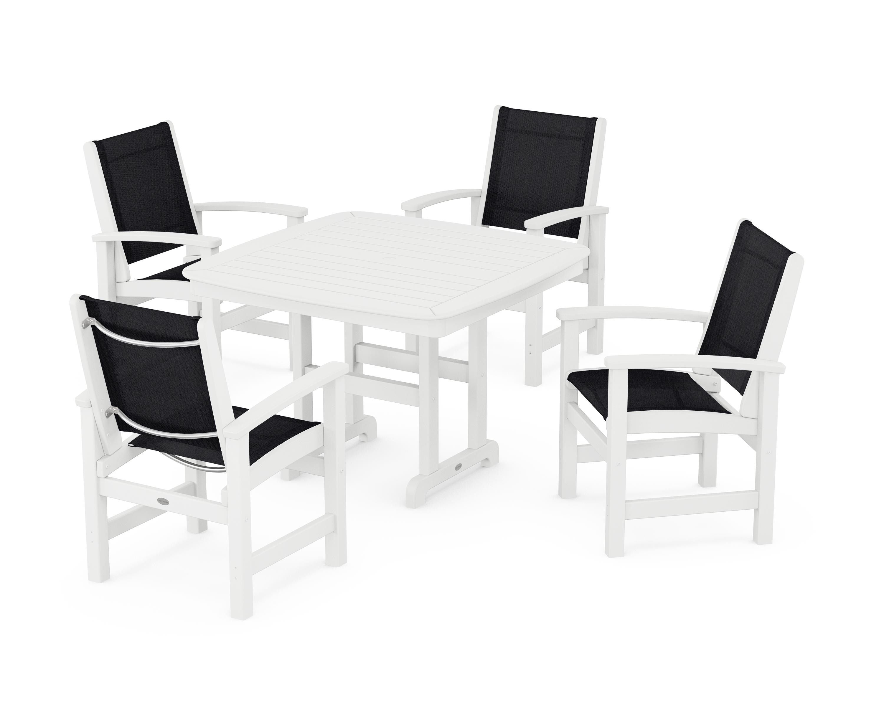 POLYWOOD® Coastal 5-Piece Dining Set in White / Black Sling