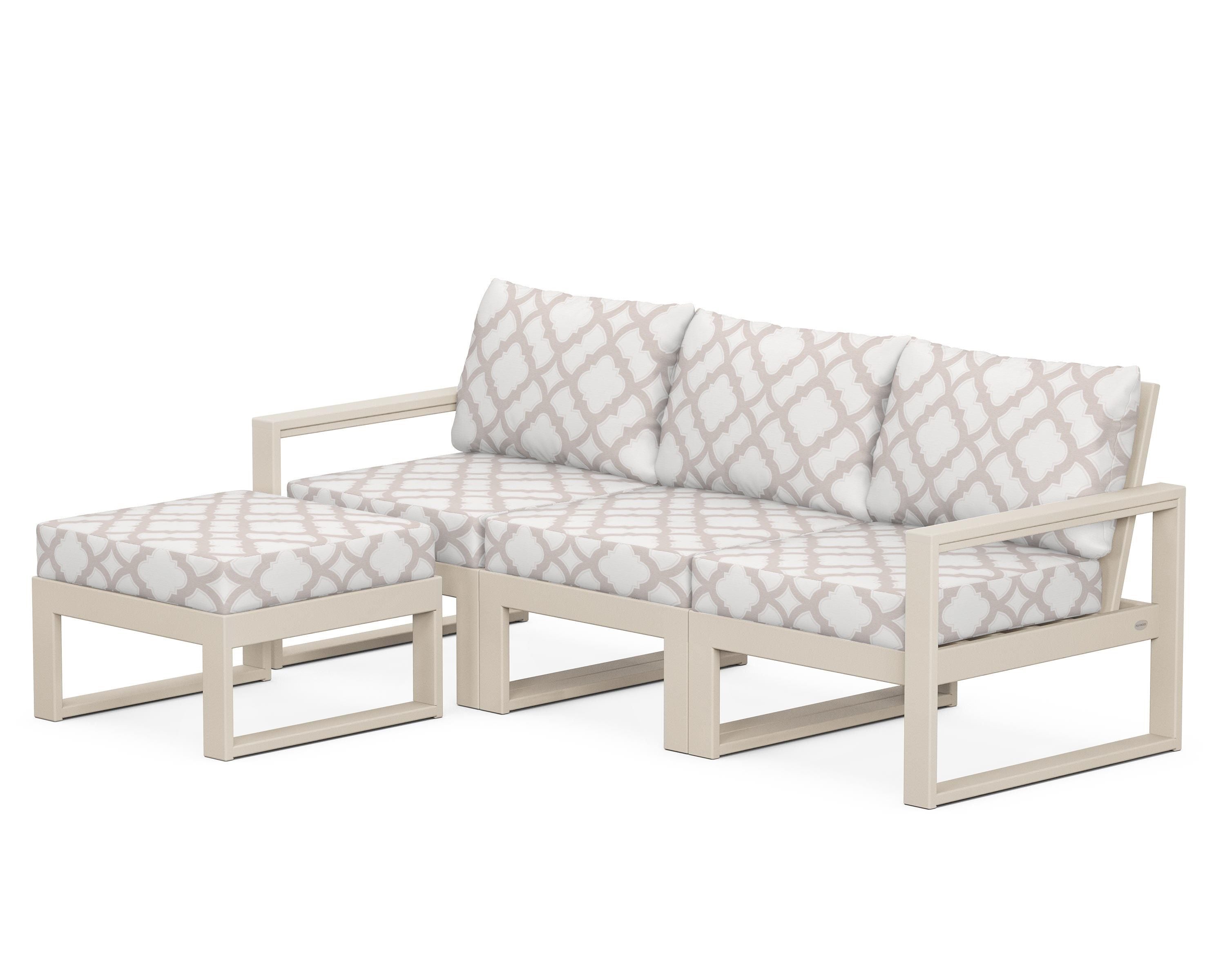 POLYWOOD® EDGE 4-Piece Modular Deep Seating Set with Ottoman in Sand / Trellis Dune Burlap