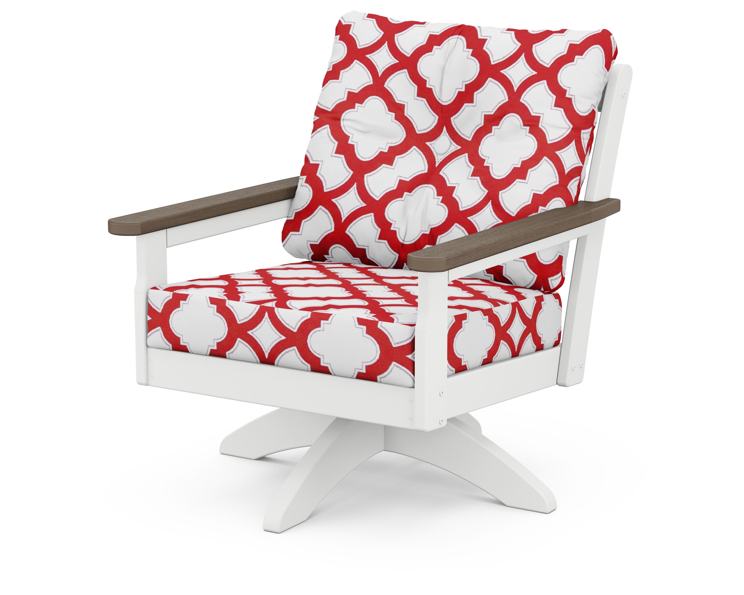 POLYWOOD® Vineyard Deep Seating Swivel Chair in White / Kona / Trellis Crimson