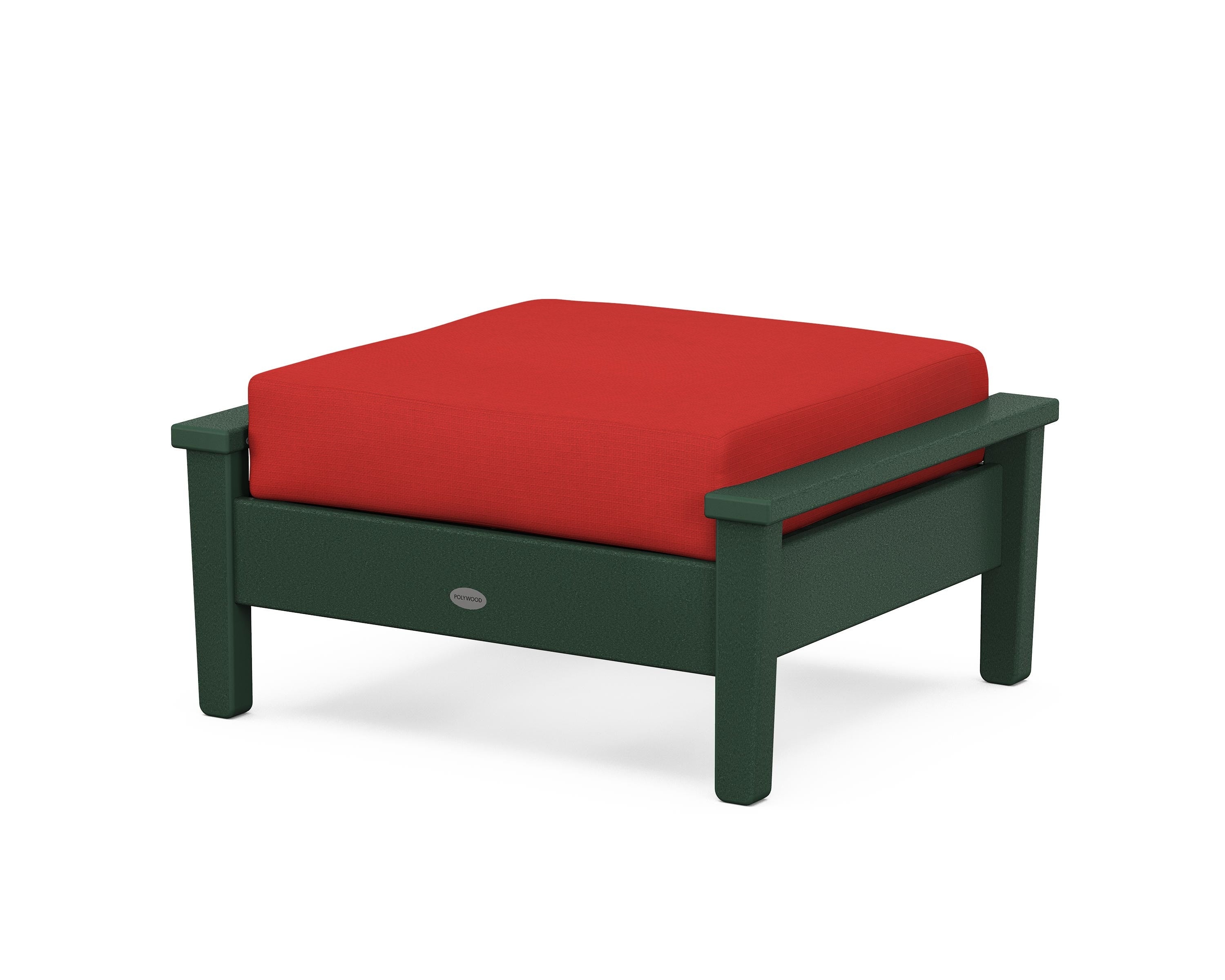 POLYWOOD® Prescott Deep Seating Ottoman in Green / Crimson Linen