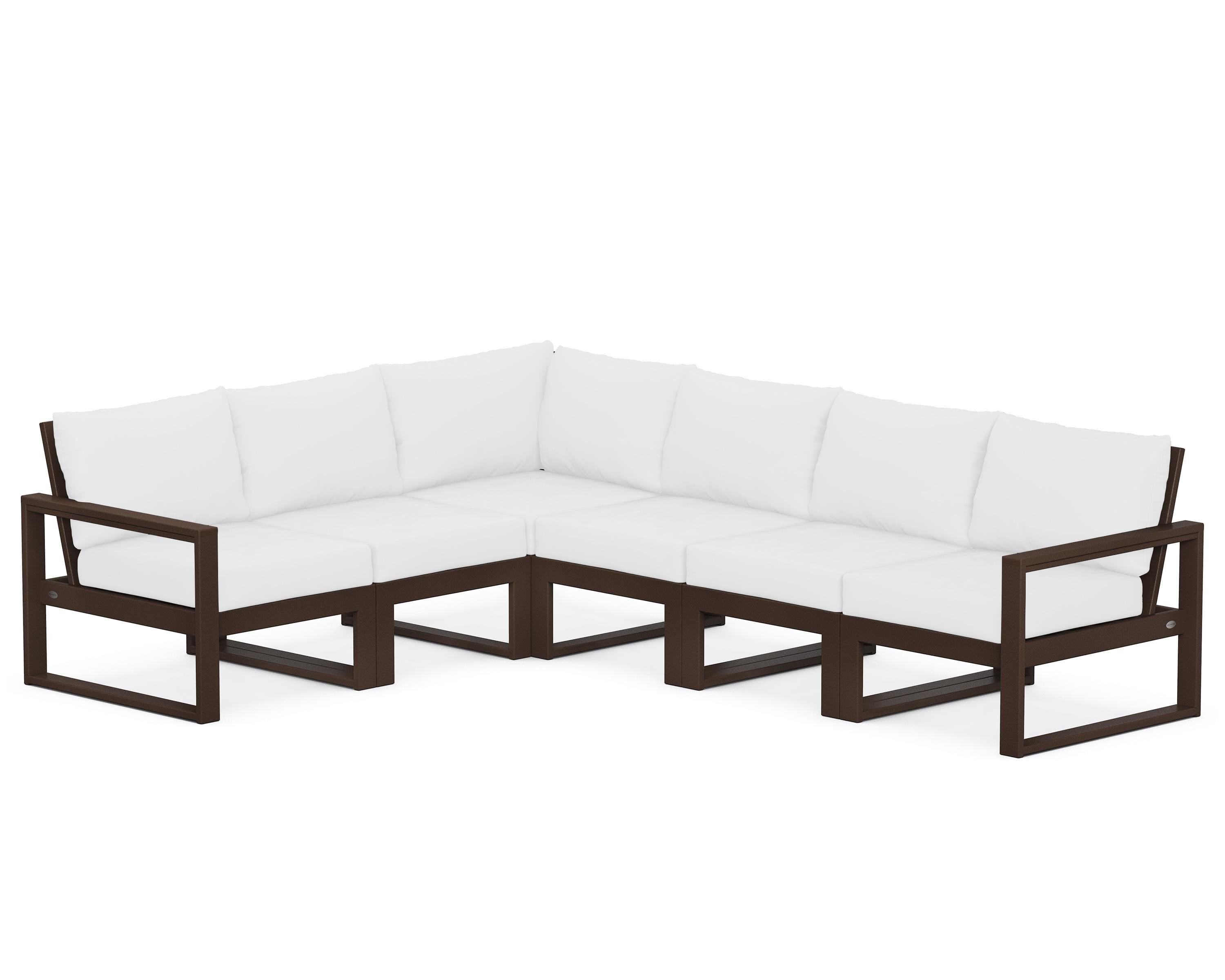 POLYWOOD® EDGE 6-Piece Modular Deep Seating Set in Mahogany / Natural