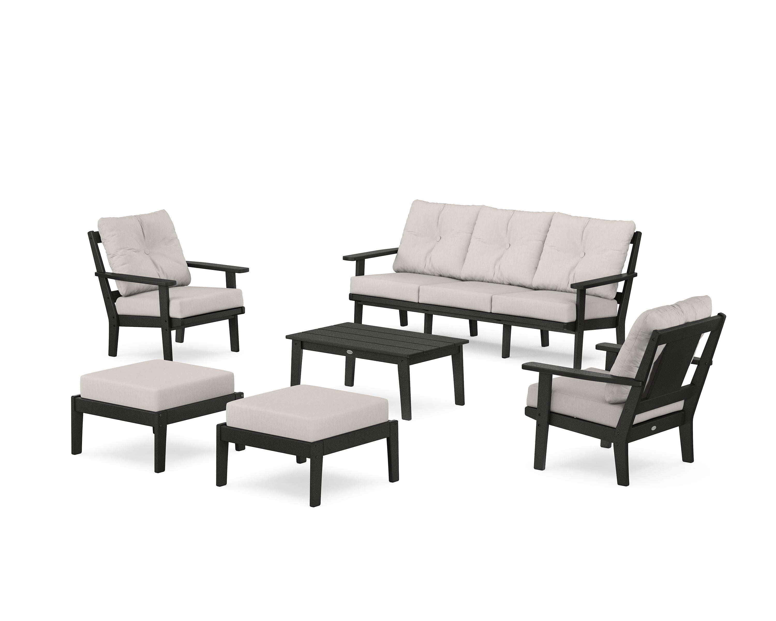 POLYWOOD® Prairie 6-Piece Lounge Sofa Set in Black / Cast Ash
