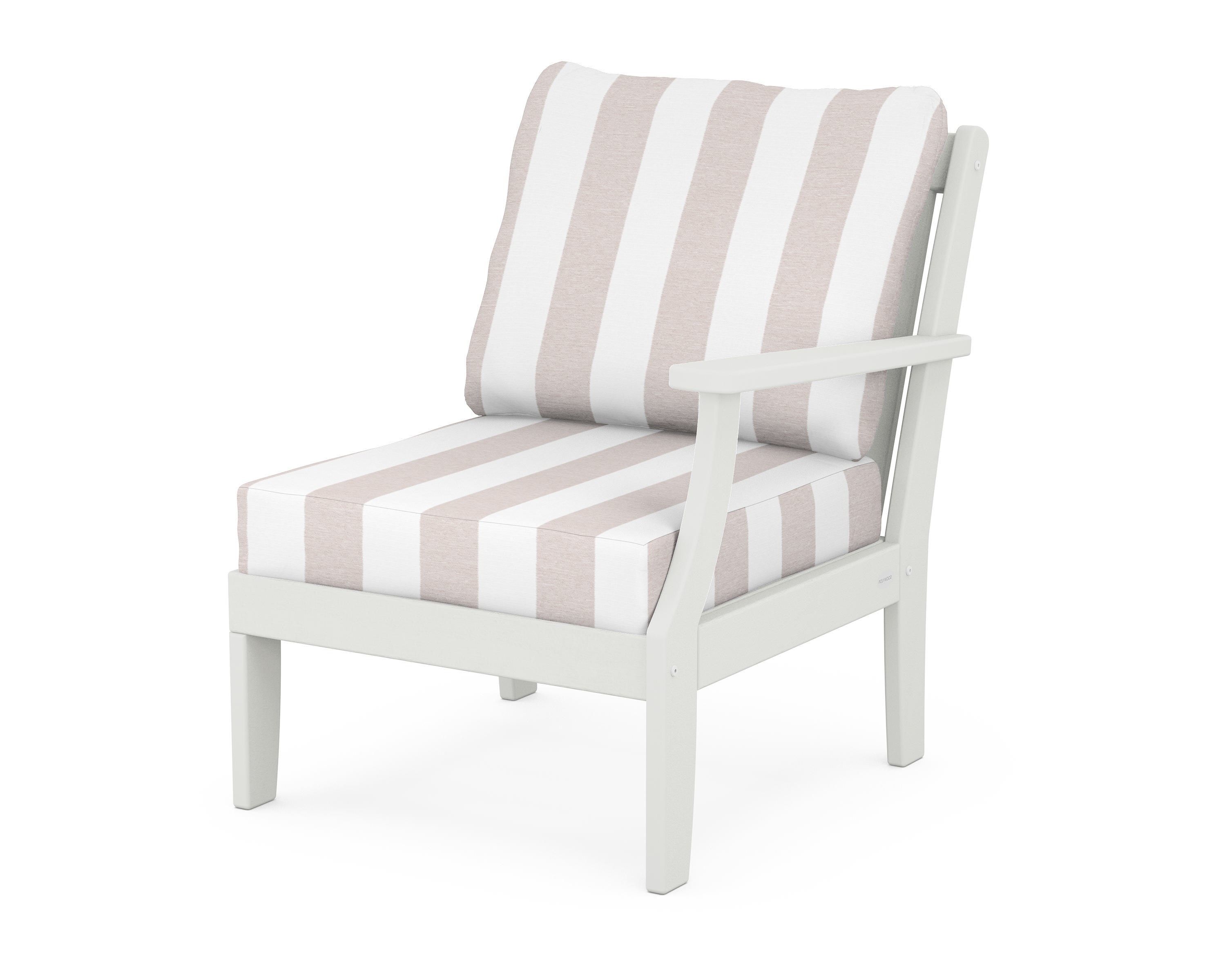 POLYWOOD® Braxton Modular Right Arm Chair in Vintage White / Cabana Stripe Dune Burlap