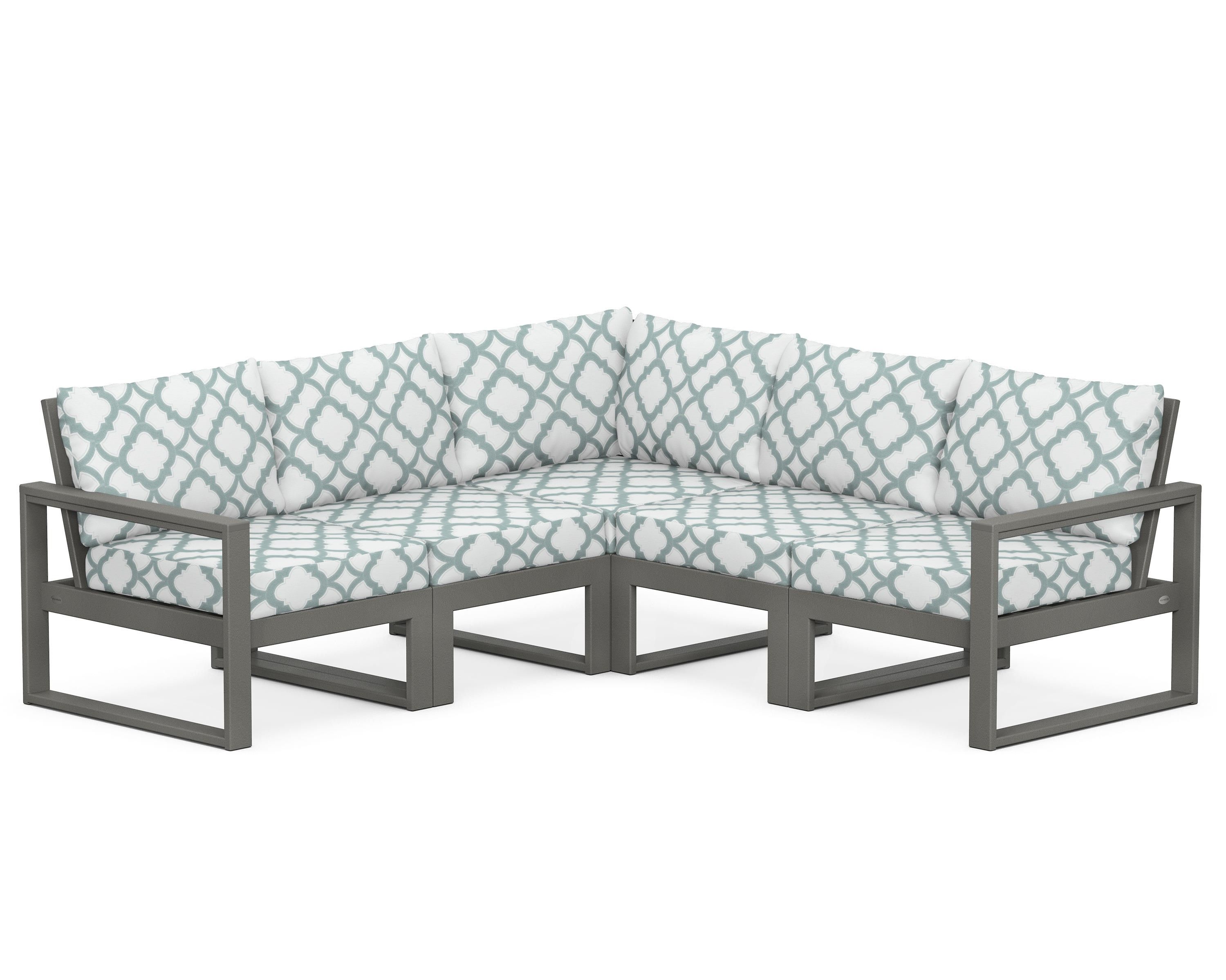 POLYWOOD® EDGE 5-Piece Modular Deep Seating Set in Slate Grey / Trellis Glacier Spa