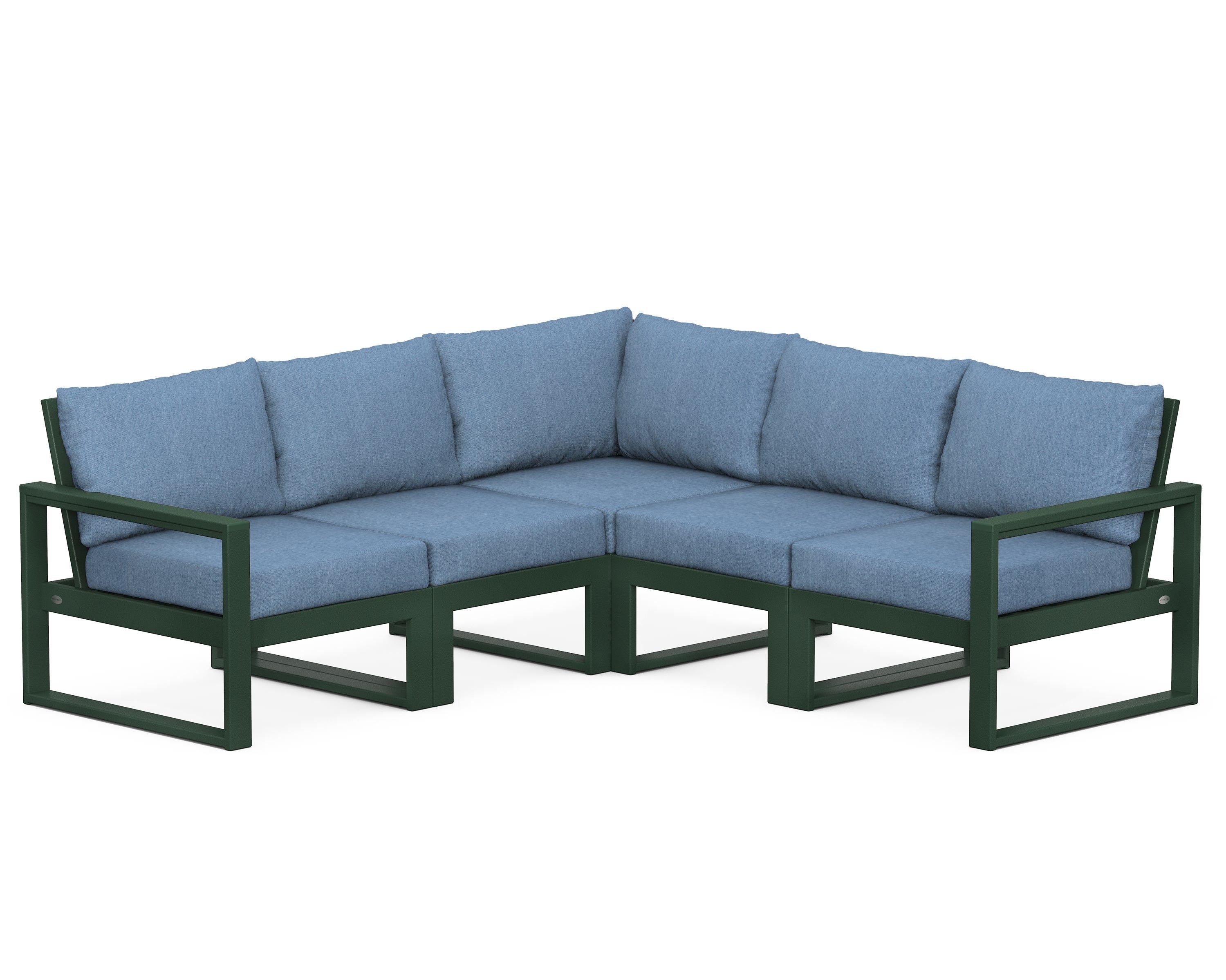 POLYWOOD® EDGE 5-Piece Modular Deep Seating Set in Green / Sky Blue