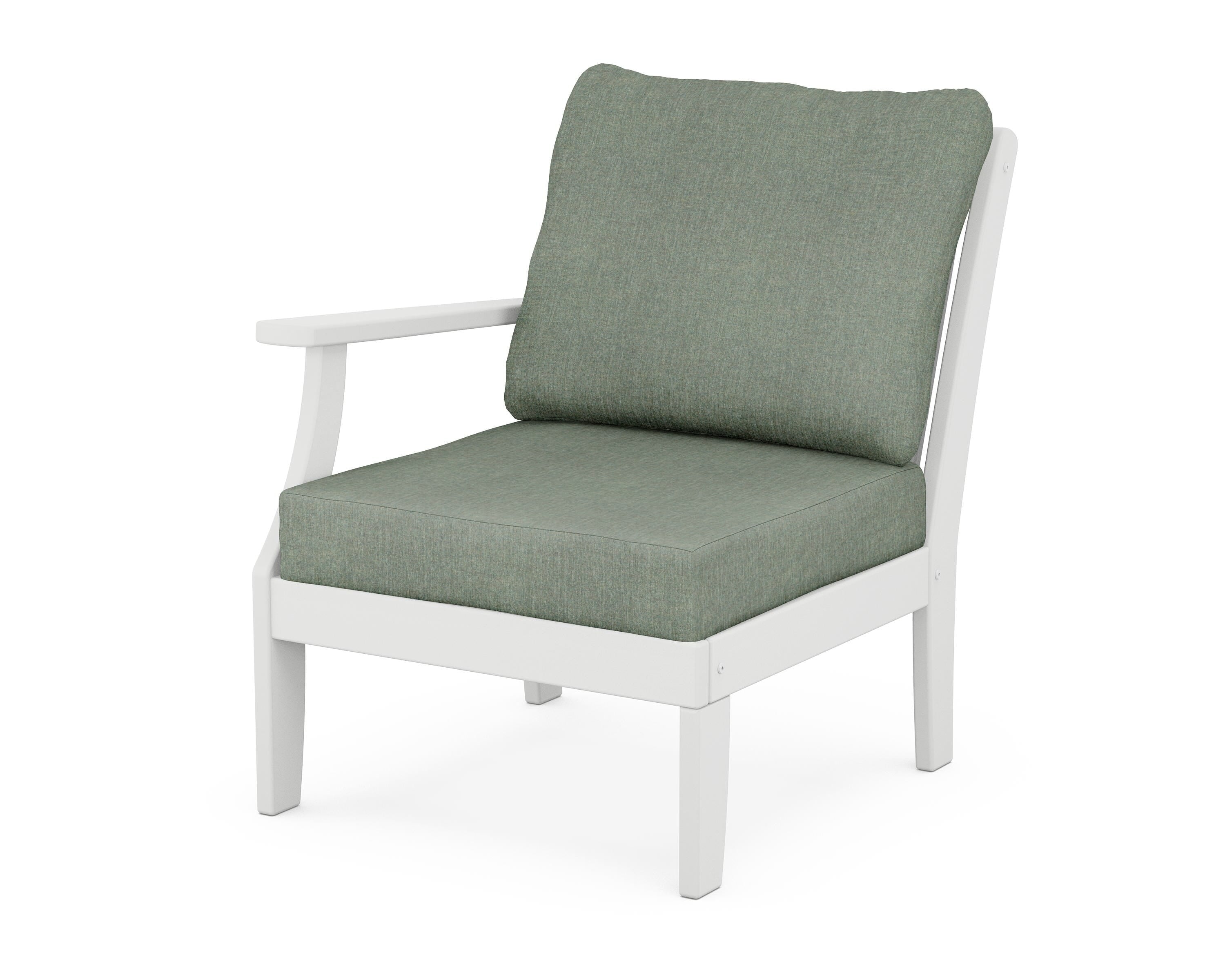 POLYWOOD® Braxton Modular Left Arm Chair in White / Cast Sage