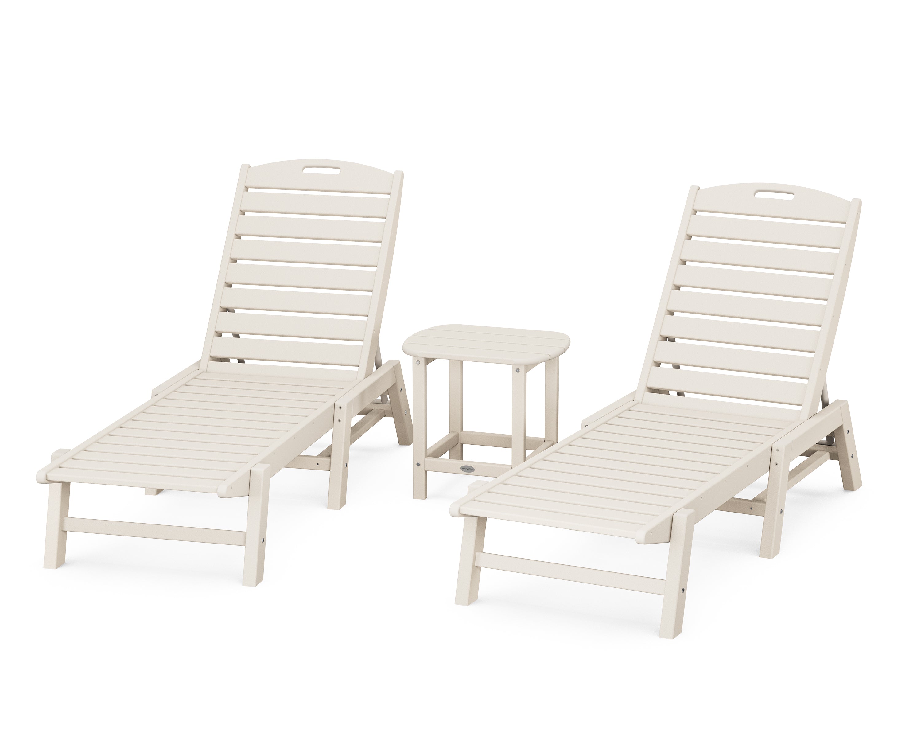 POLYWOOD® Nautical 3-Piece Chaise Lounge Set with South Beach 18" Side Table in Sand