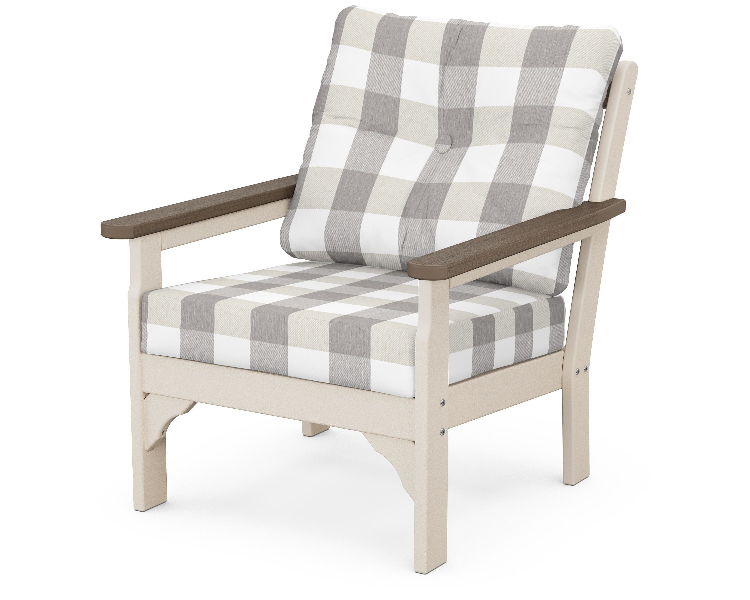 POLYWOOD® Vineyard Deep Seating Chair in Sand / Kona / Buffalo Plaid Grey Mist