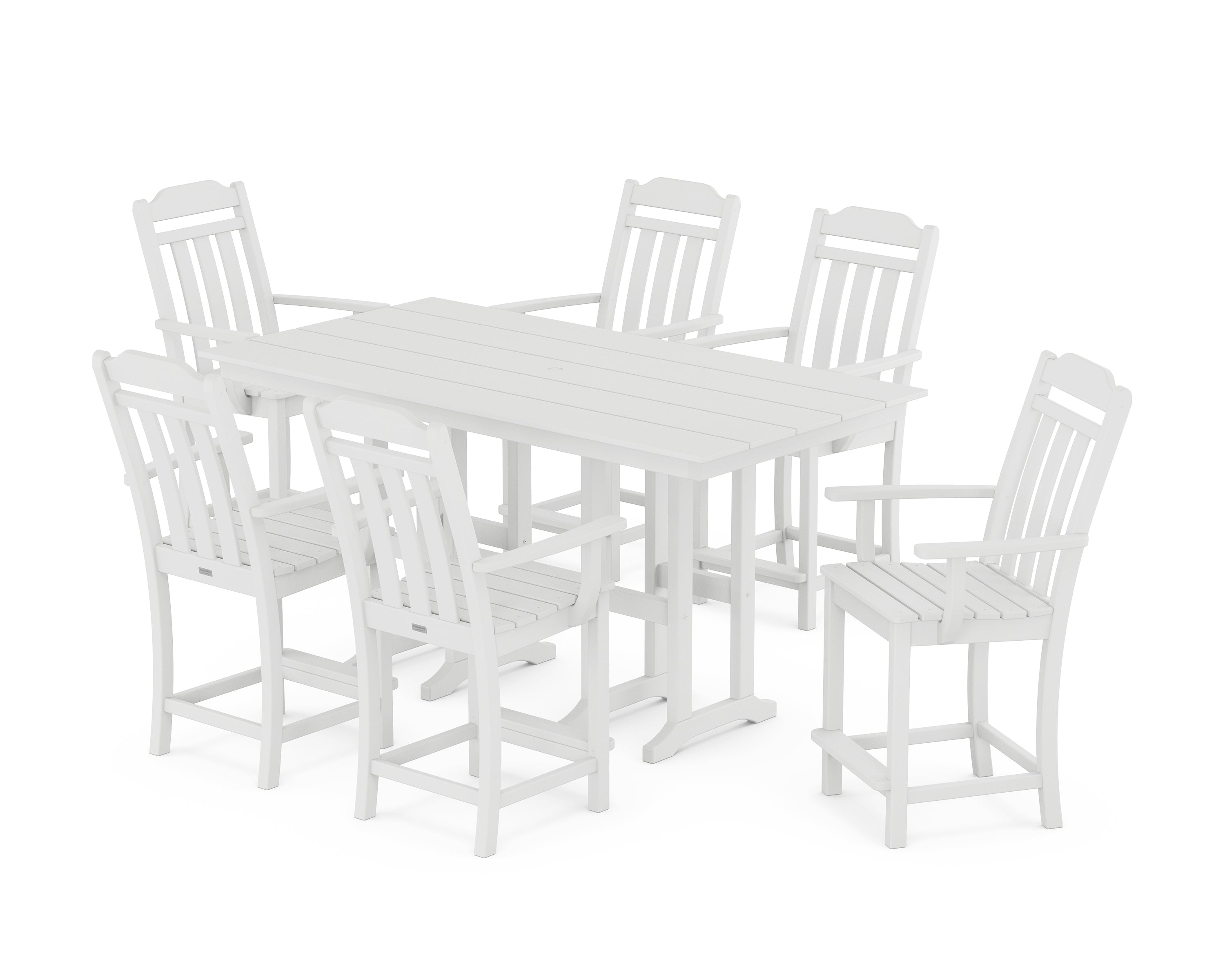 Country Living Cottage Arm Chair 7-Piece Farmhouse Counter Set in White