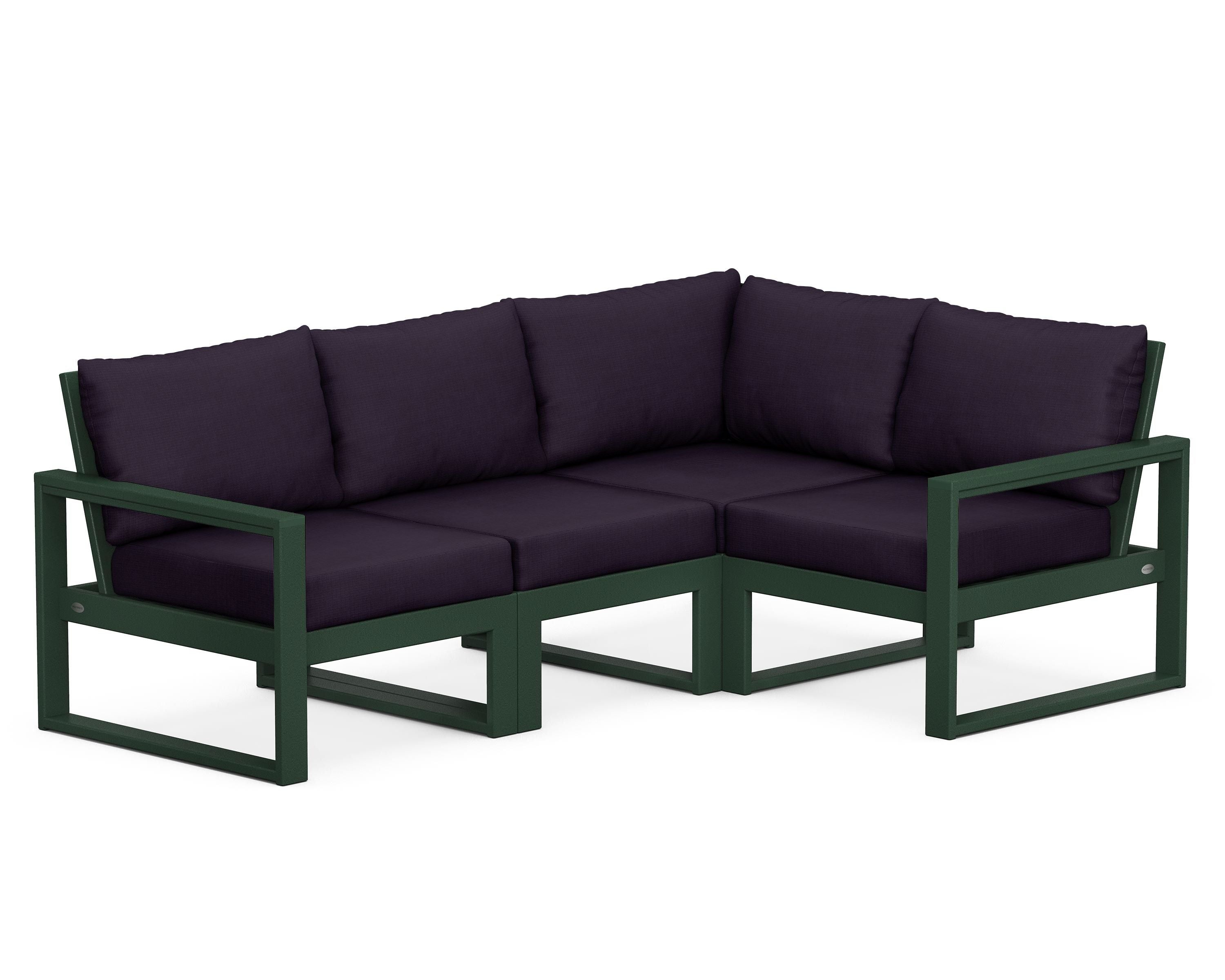 POLYWOOD® EDGE 4-Piece Modular Deep Seating Set in Green / Navy Linen