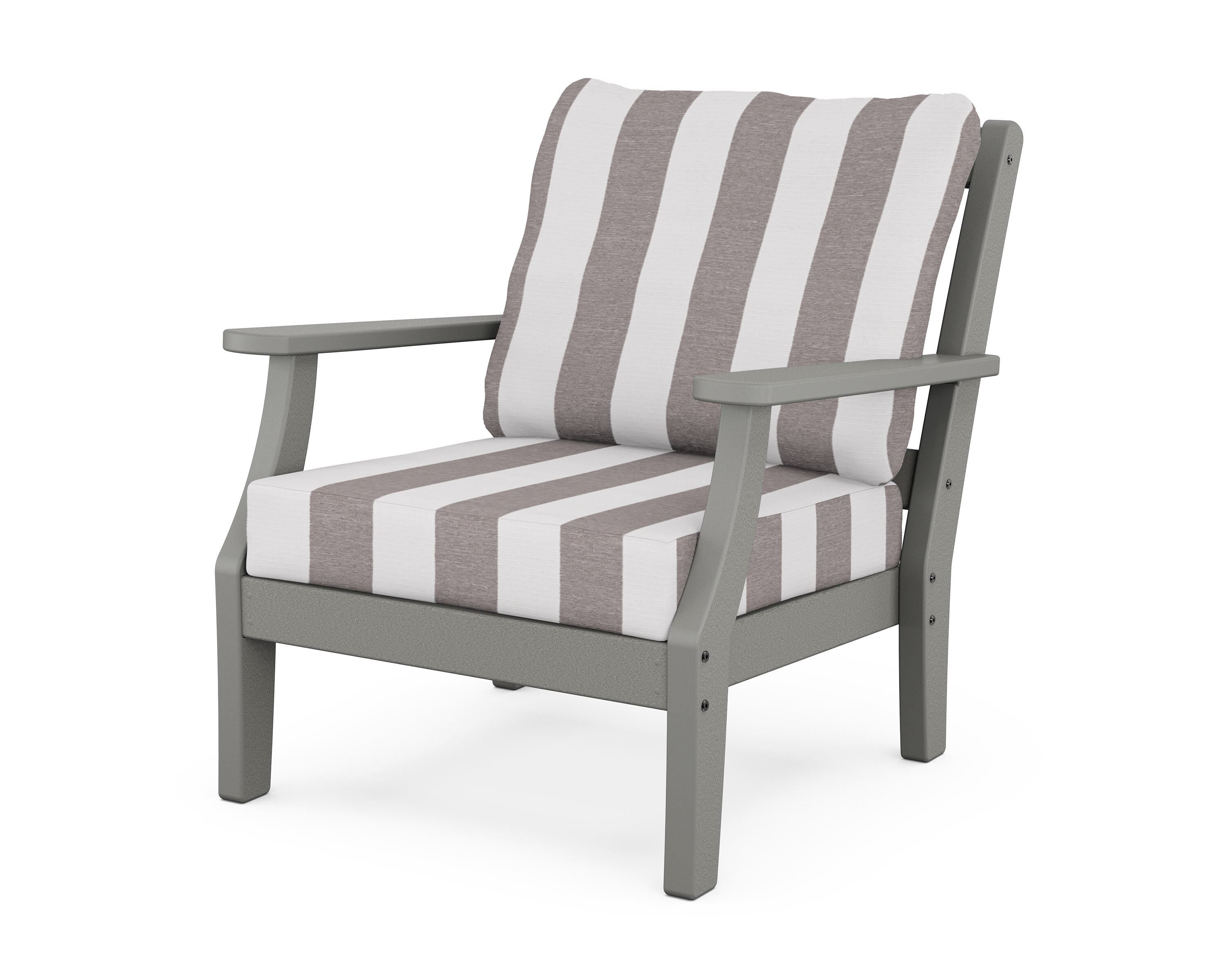 Martha Stewart by POLYWOOD® Chinoiserie Deep Seating Chair in Slate Grey / Cabana Stripe Grey Mist