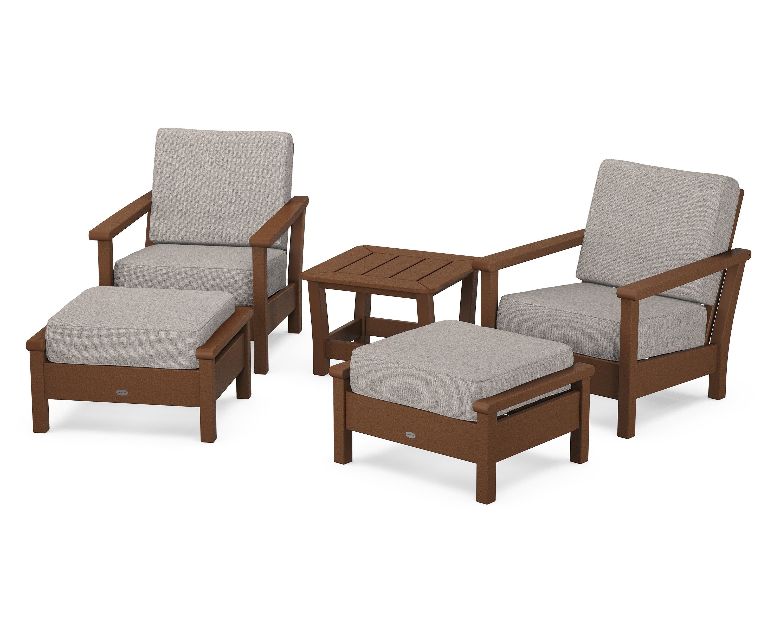 POLYWOOD® Harbour 5-Piece Deep Seating Chair Set in Teak / Weathered Tweed