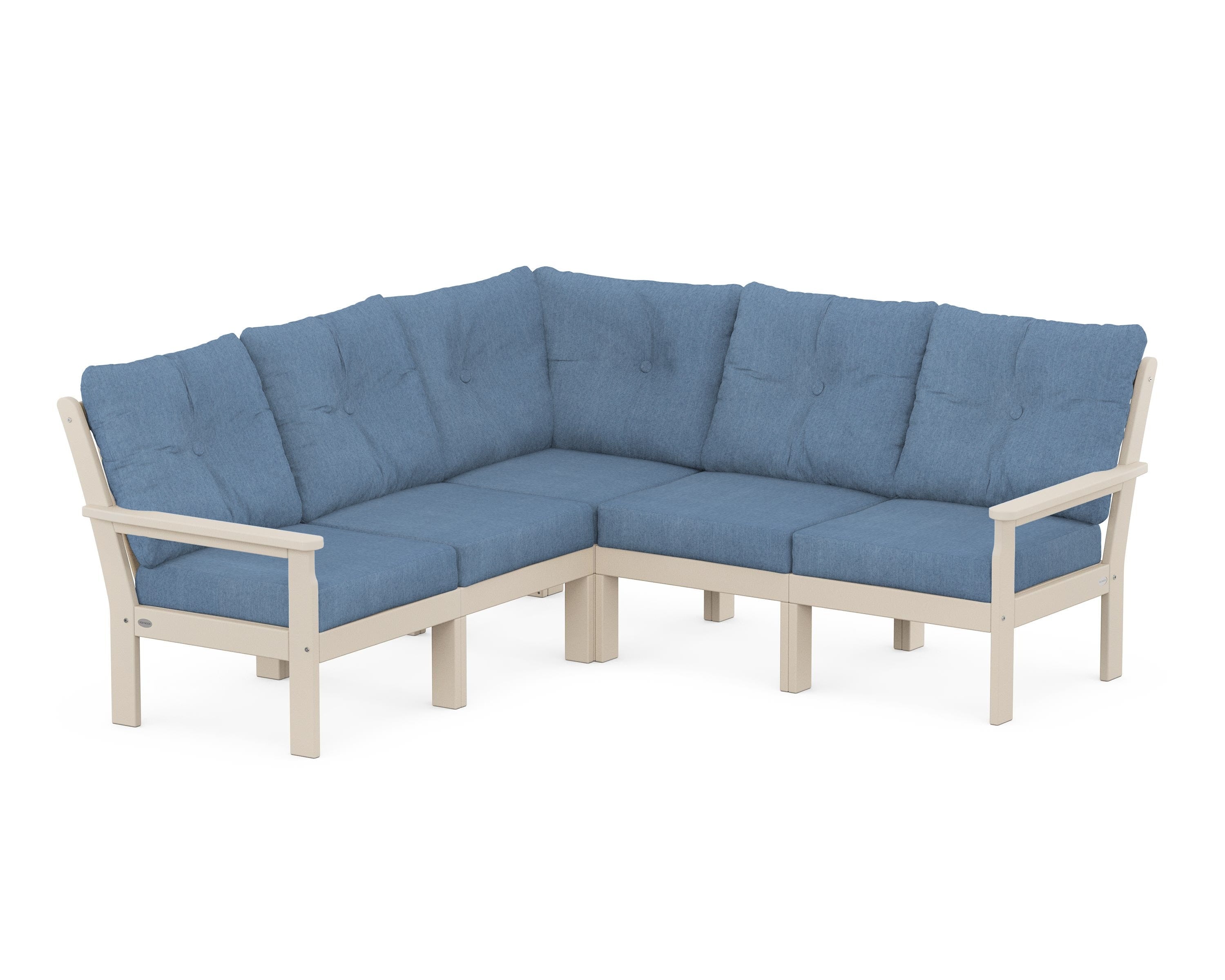 POLYWOOD® Vineyard 5-Piece Sectional in Sand / Sky Blue