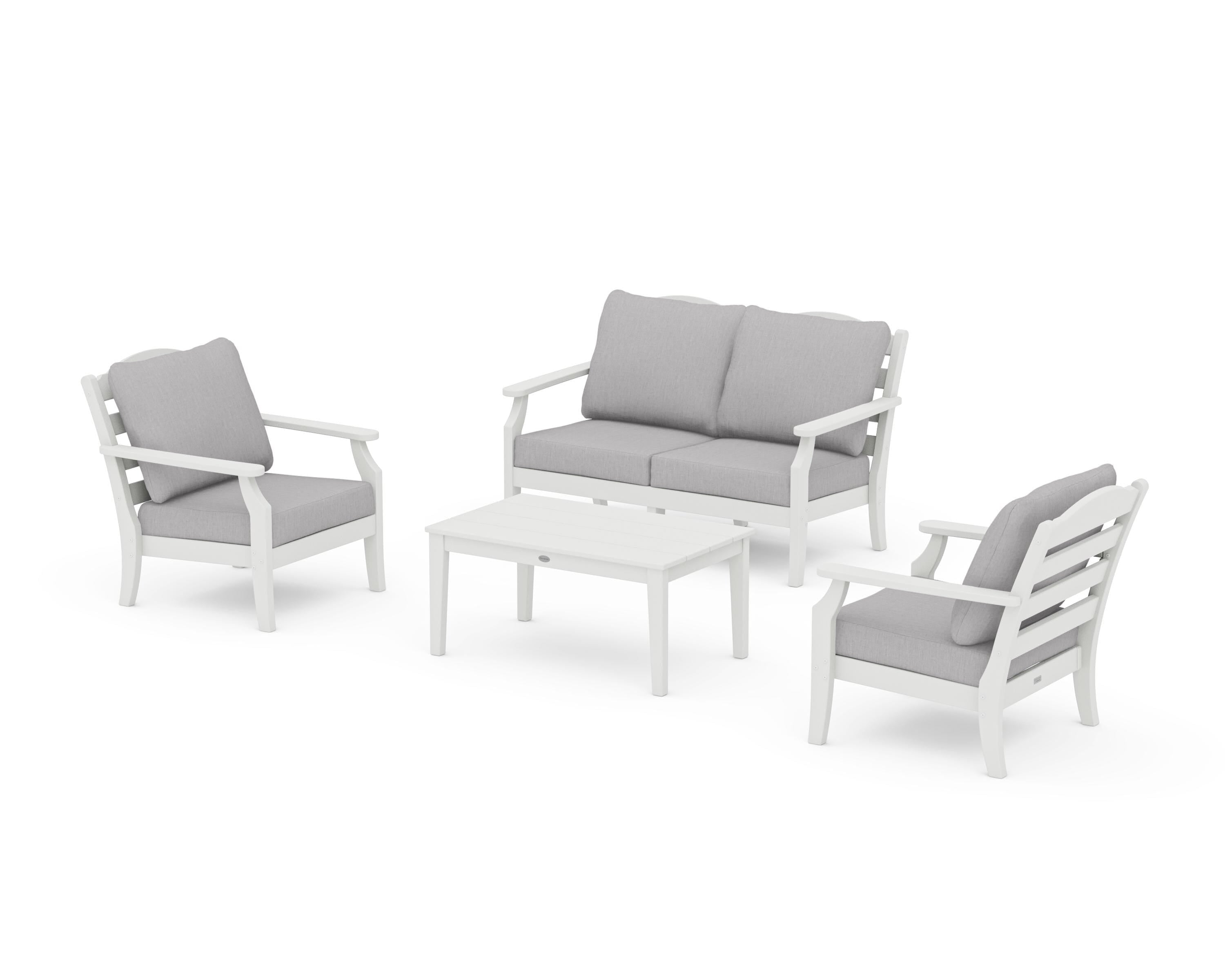 Draper James™ by POLYWOOD® Savannah 4-Piece Deep Seating Set with Loveseat in Vintage White / Granite