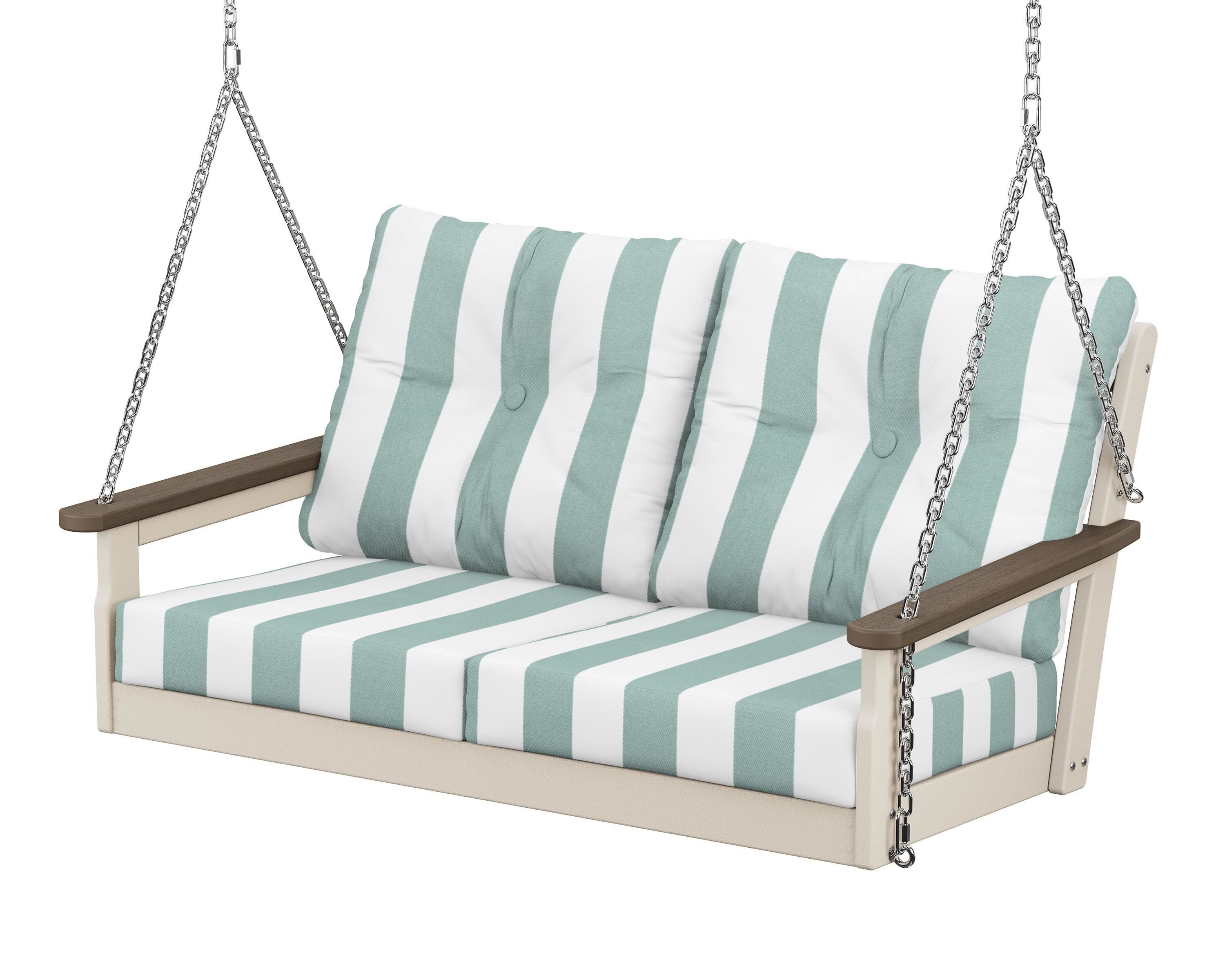 POLYWOOD® Vineyard Deep Seating Swing in Sand / Kona / Cabana Stripe Glacier Spa
