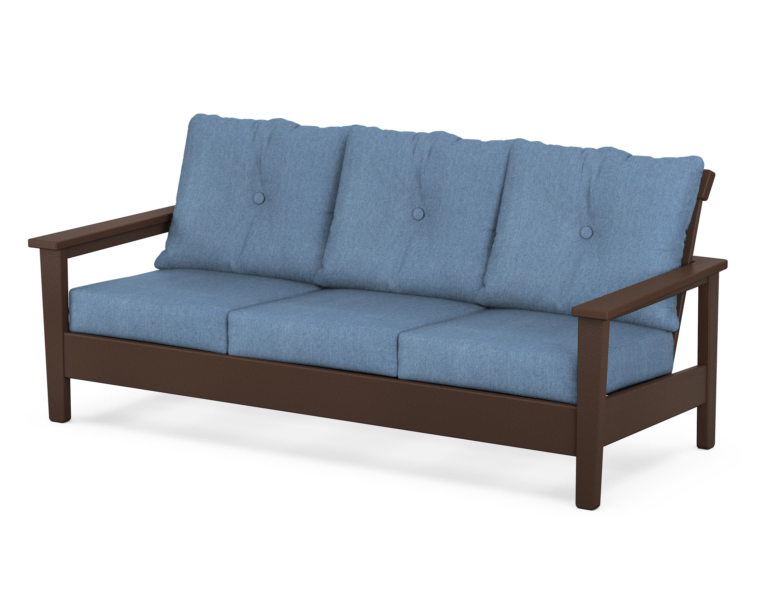 POLYWOOD® Prescott Deep Seating Sofa in Mahogany / Sky Blue