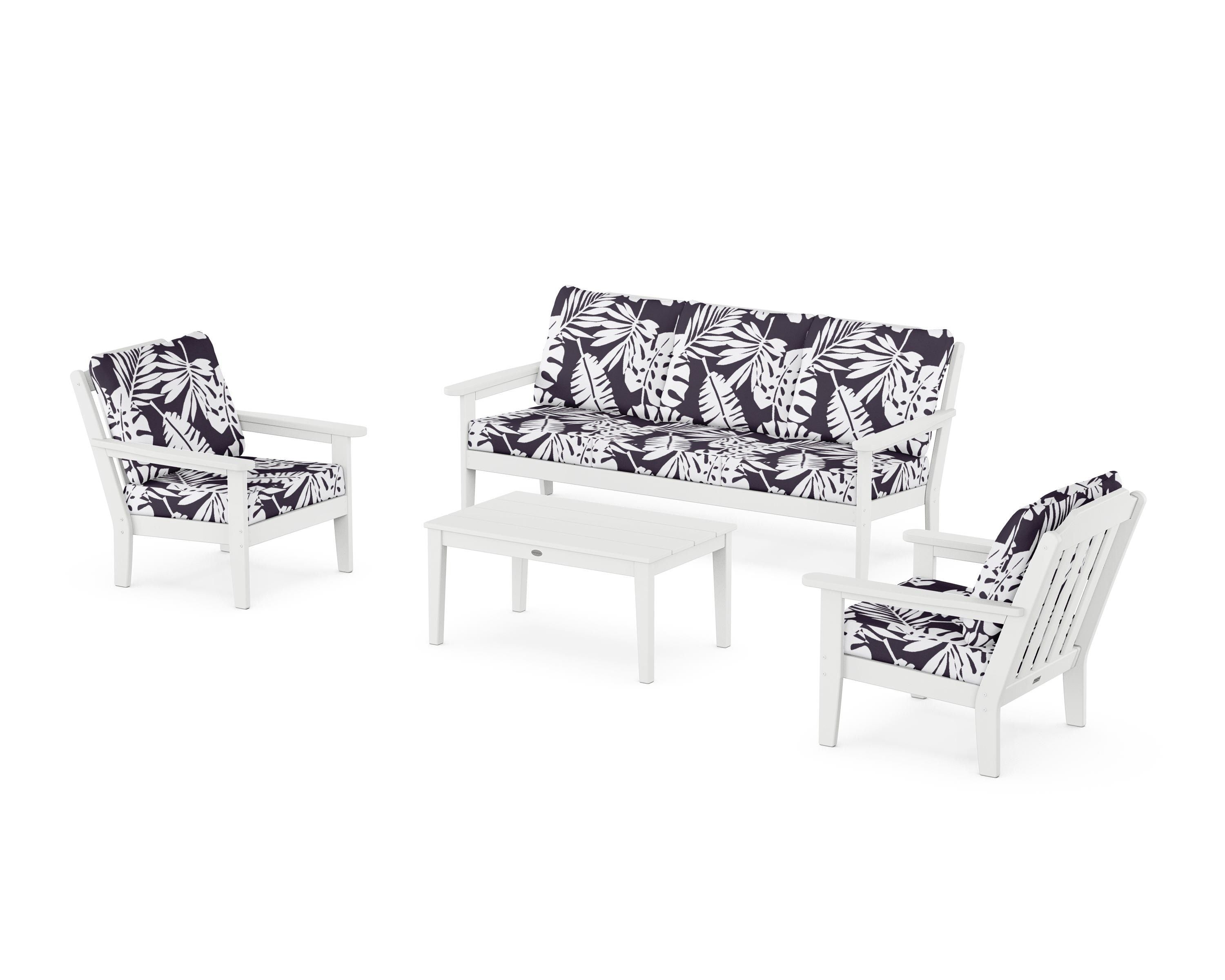 Country Living Cottage 4-Piece Deep Seating Set with Sofa in White / Leaf Navy