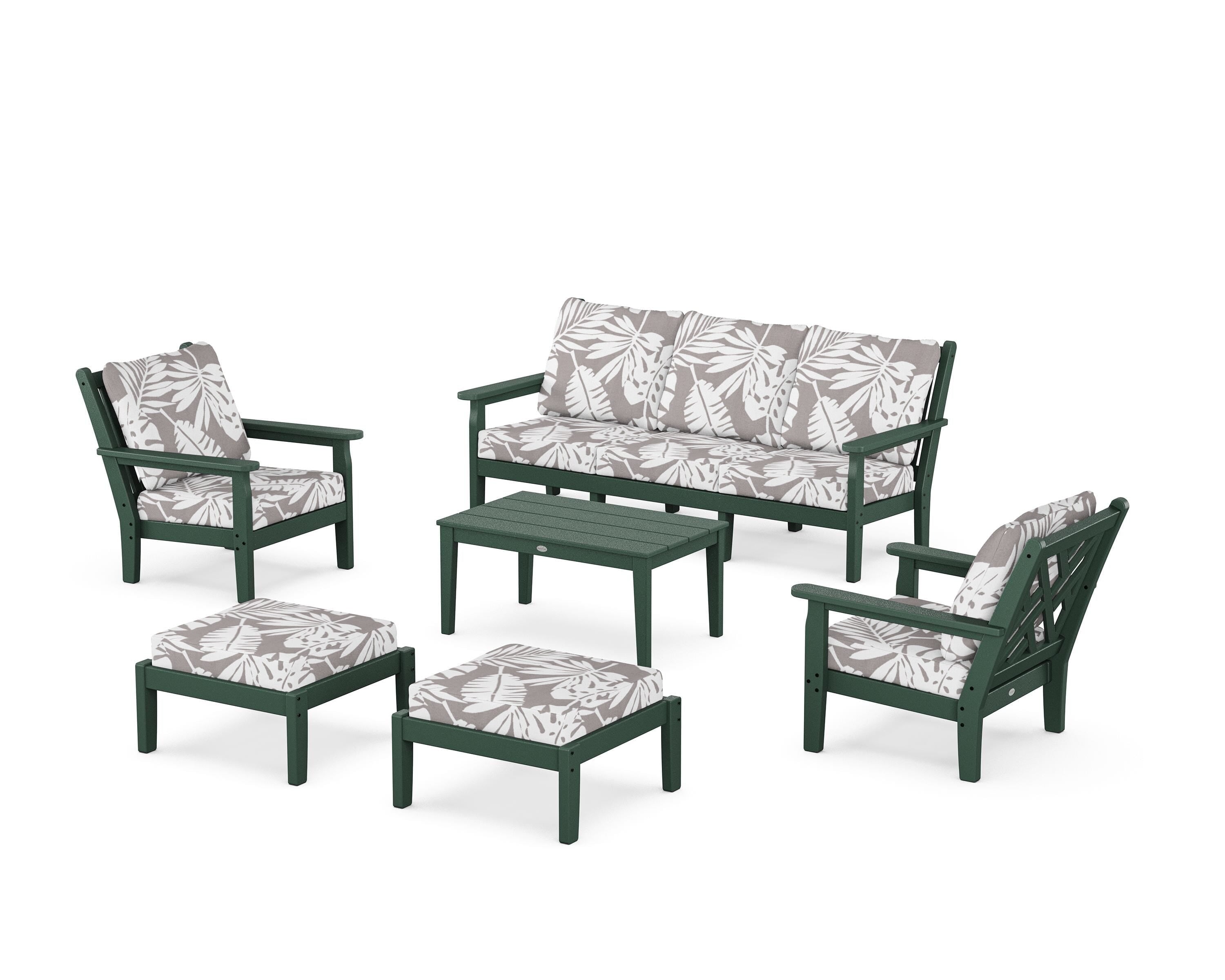 POLYWOOD® Chippendale 6-Piece Lounge Sofa Set in Green / Leaf Grey Mist
