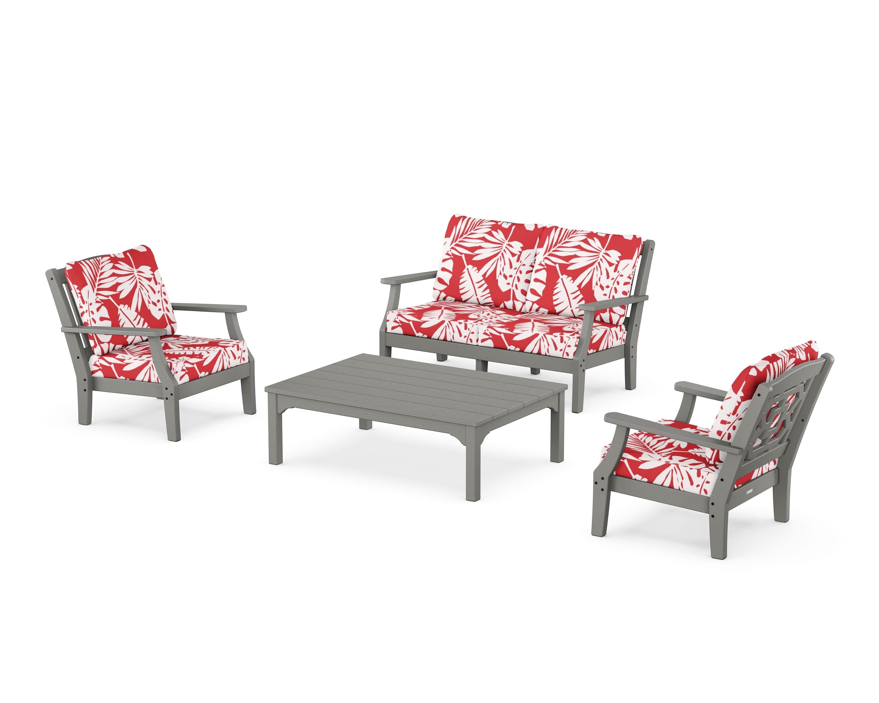 Martha Stewart by POLYWOOD® Chinoiserie 4-Piece Deep Seating Set with Loveseat in Slate Grey / Leaf Crimson