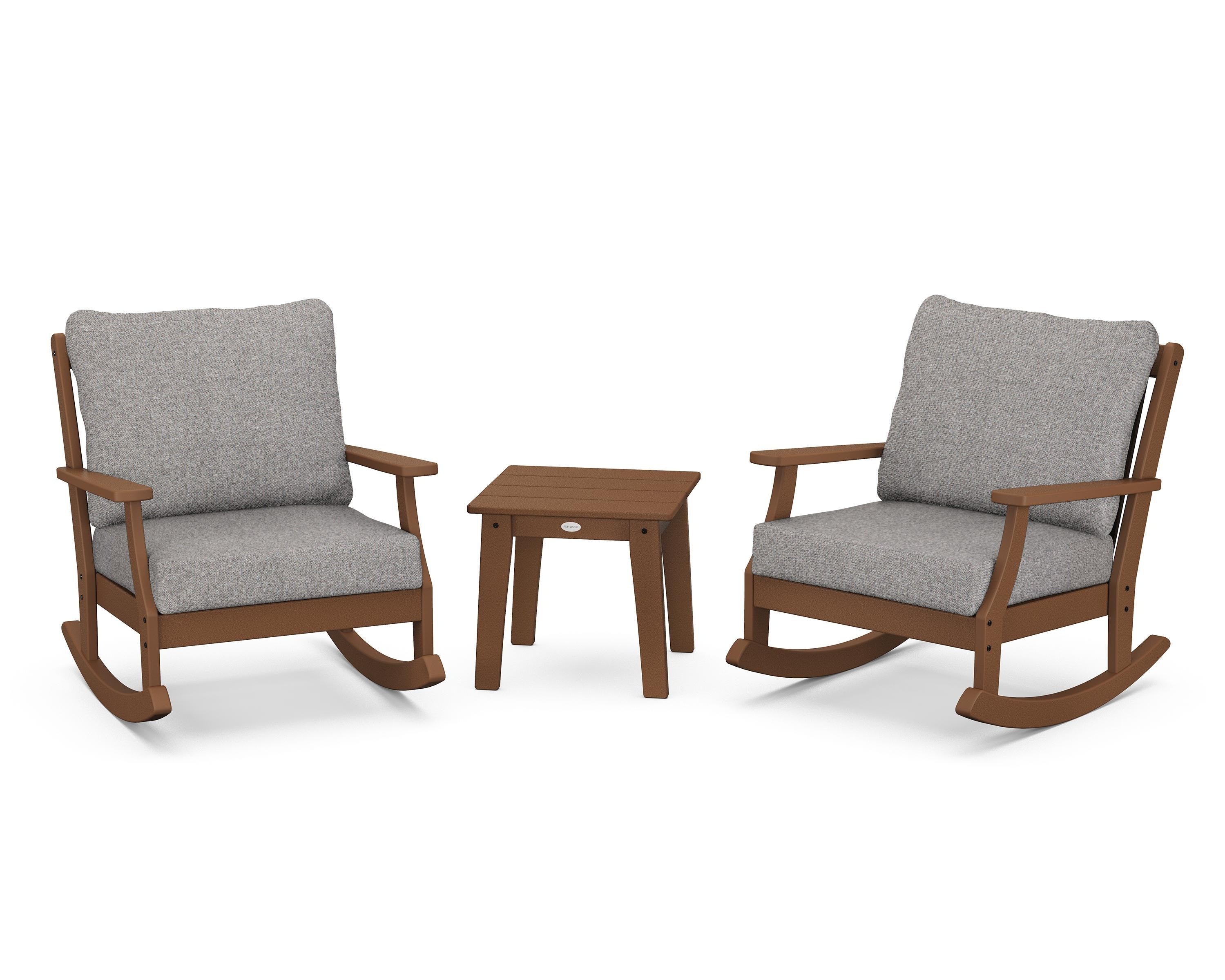 POLYWOOD® Braxton 3-Piece Deep Seating Rocker Set in Teak / Grey Mist
