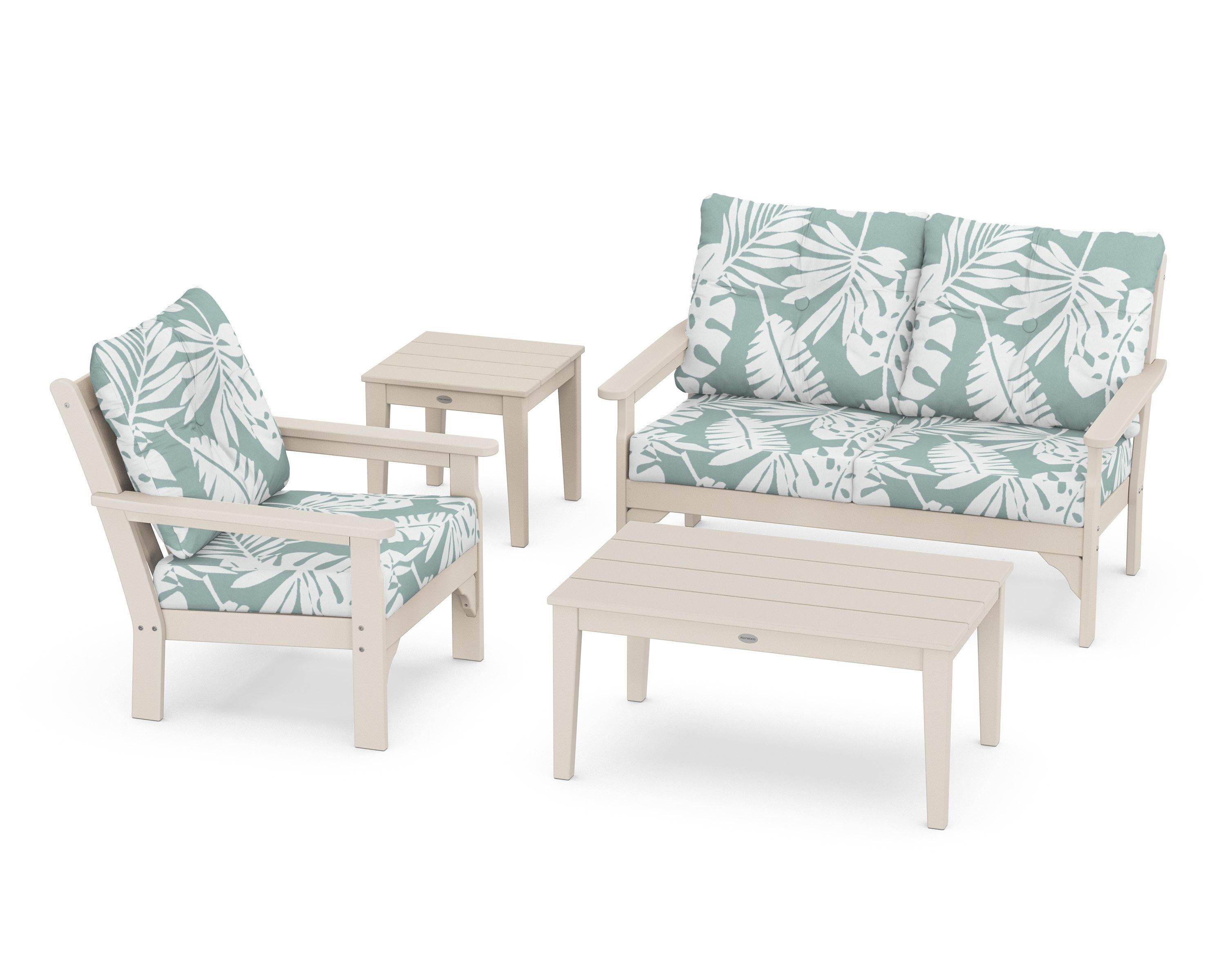 POLYWOOD® Vineyard 4-Piece Deep Seating Set in Sand / Leaf Glacier Spa