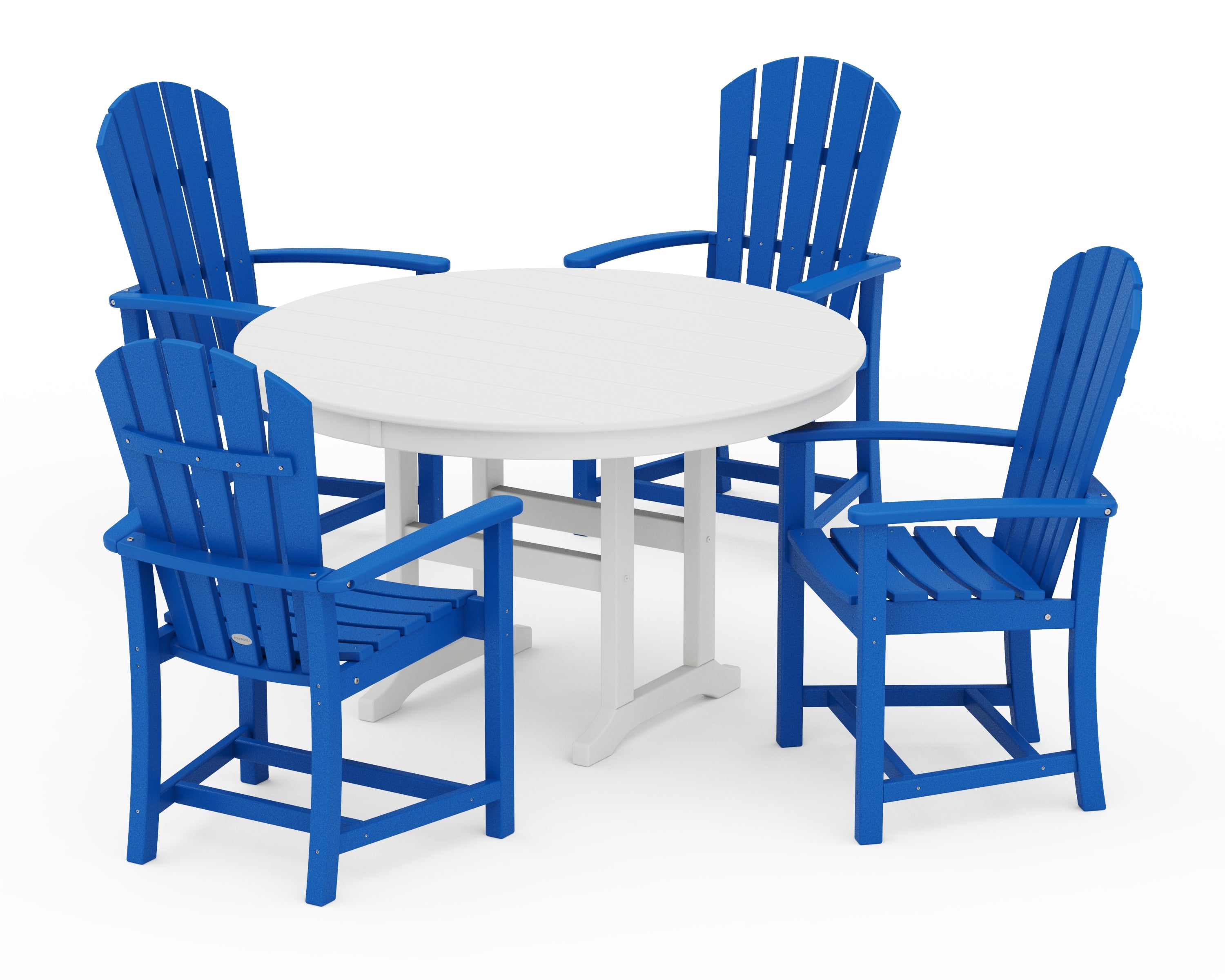 POLYWOOD® Palm Coast 5-Piece Round Farmhouse Dining Set in Pacific Blue / White