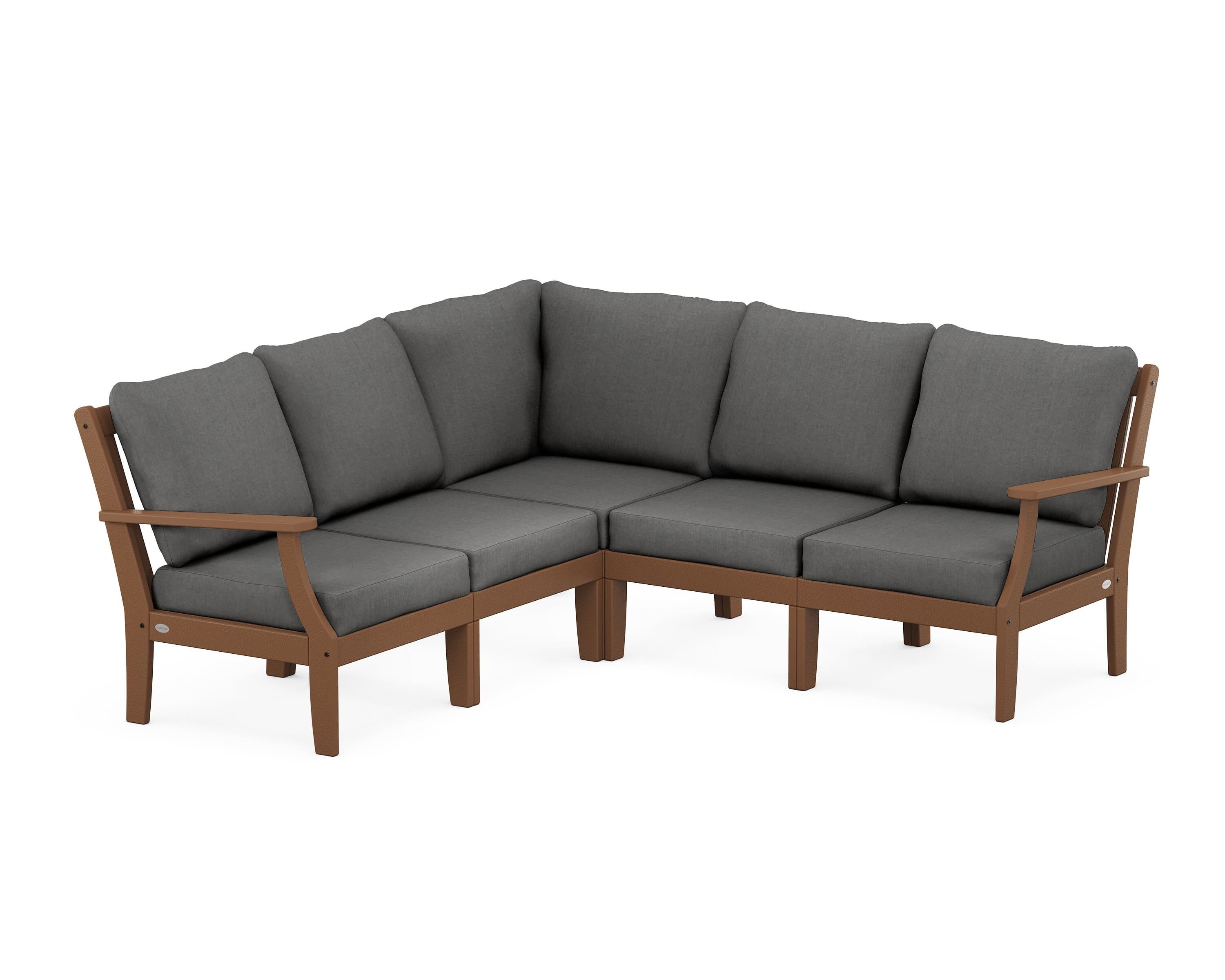 POLYWOOD® Braxton Modular 5-Piece Deep Seating Set in Teak / Spectrum Carbon