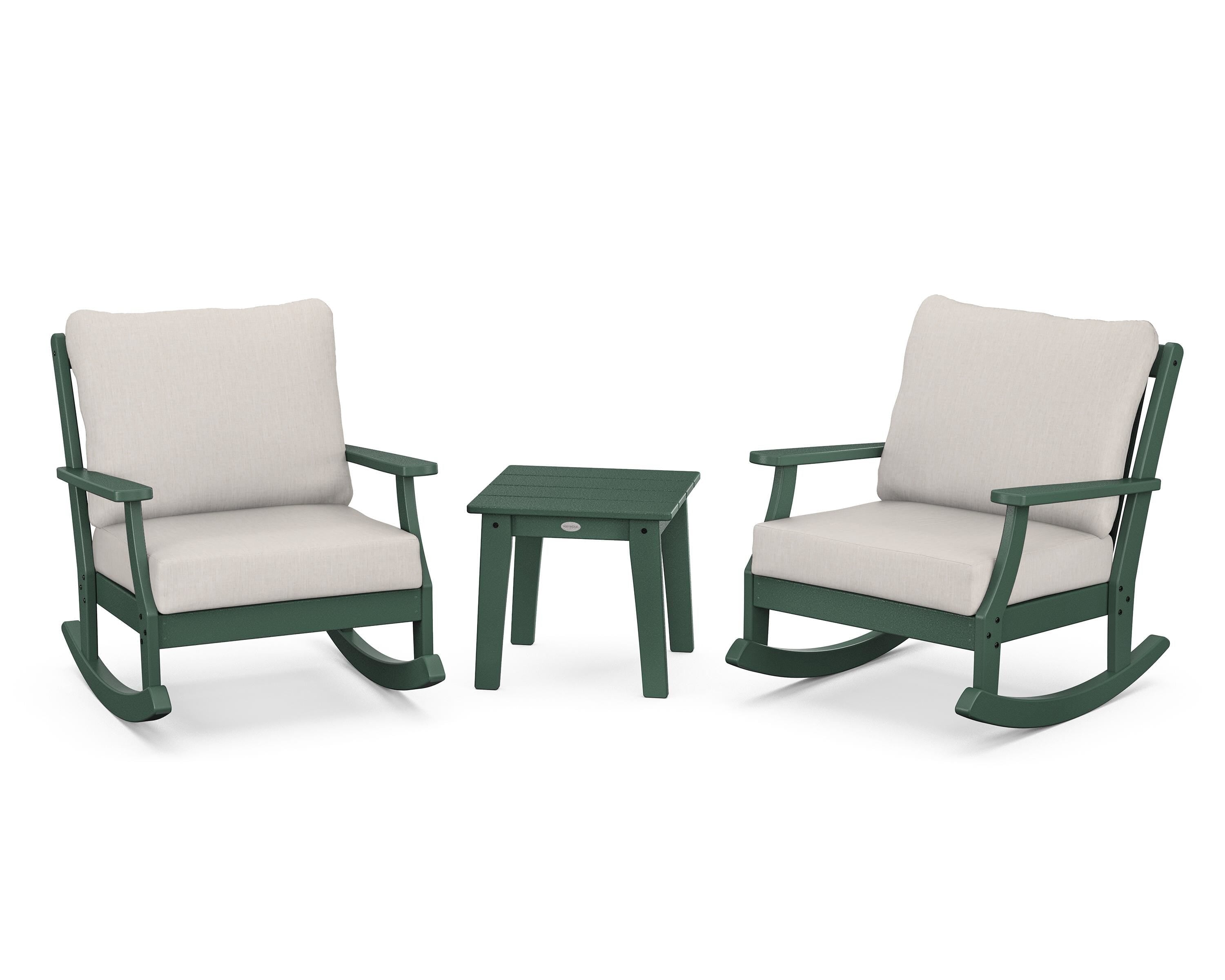 POLYWOOD® Braxton 3-Piece Deep Seating Rocker Set in Green / Cast Ash