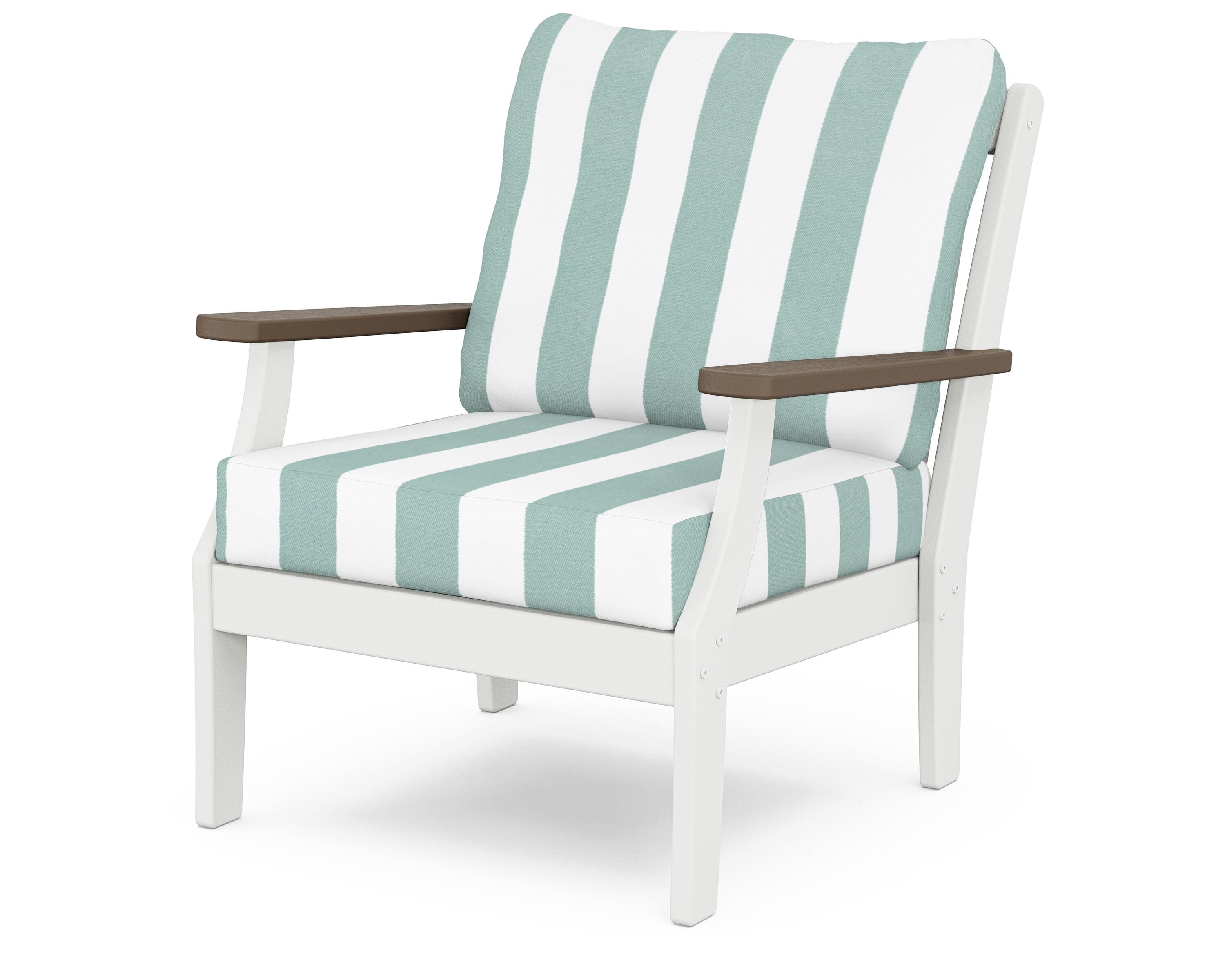 POLYWOOD® Braxton Deep Seating Chair in White / Kona / Cabana Stripe Glacier Spa