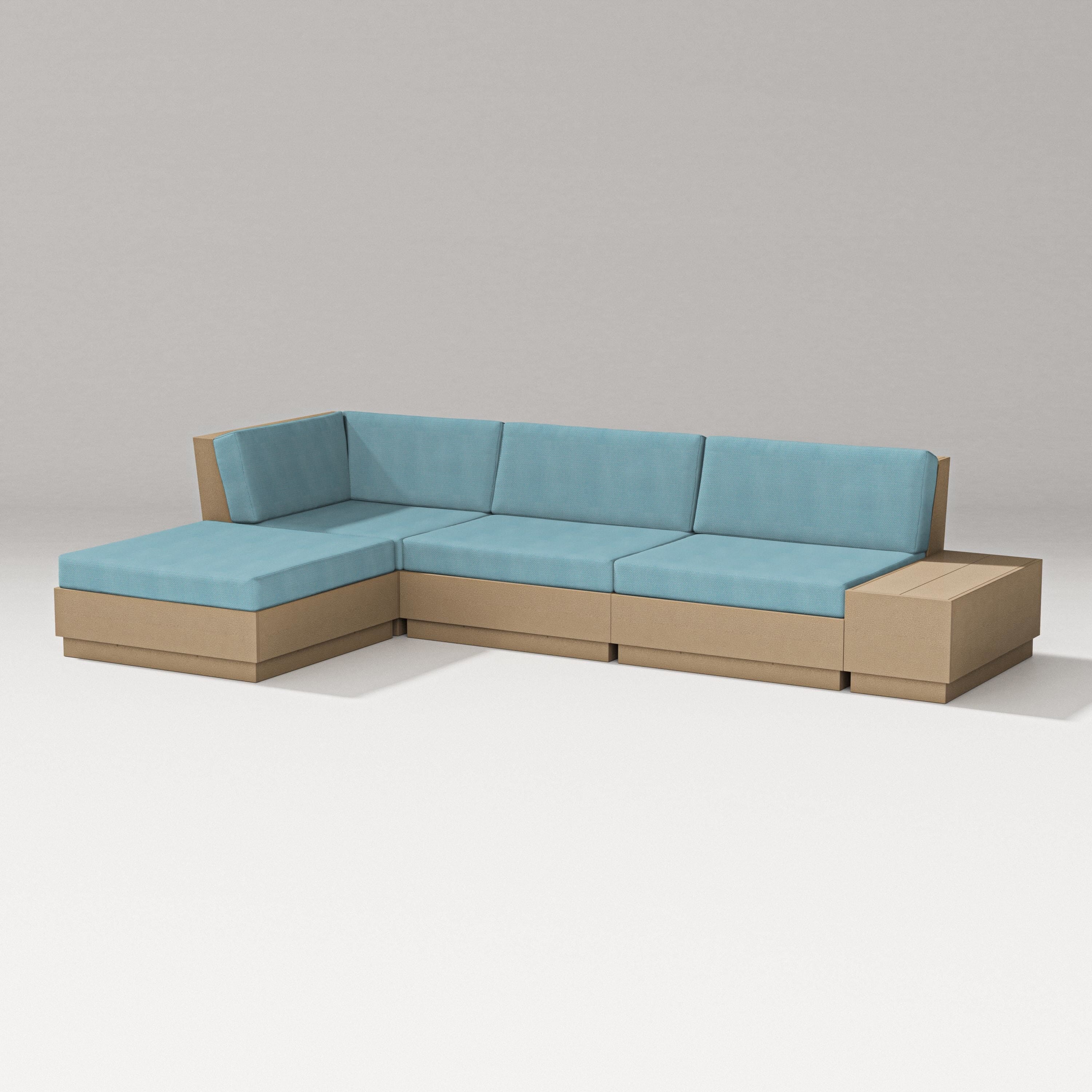 PW Designer Series Elevate Chaise Sectional in Vintage Sahara / Lattice Sky Blue