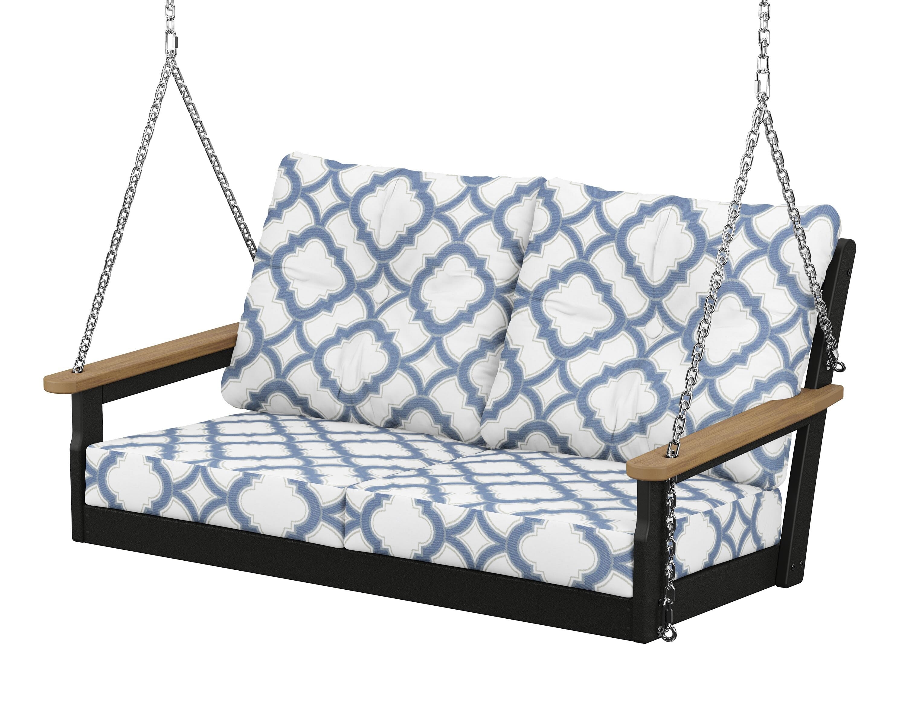 POLYWOOD® Vineyard Deep Seating Swing in Black / Natural / Trellis Sky Blue