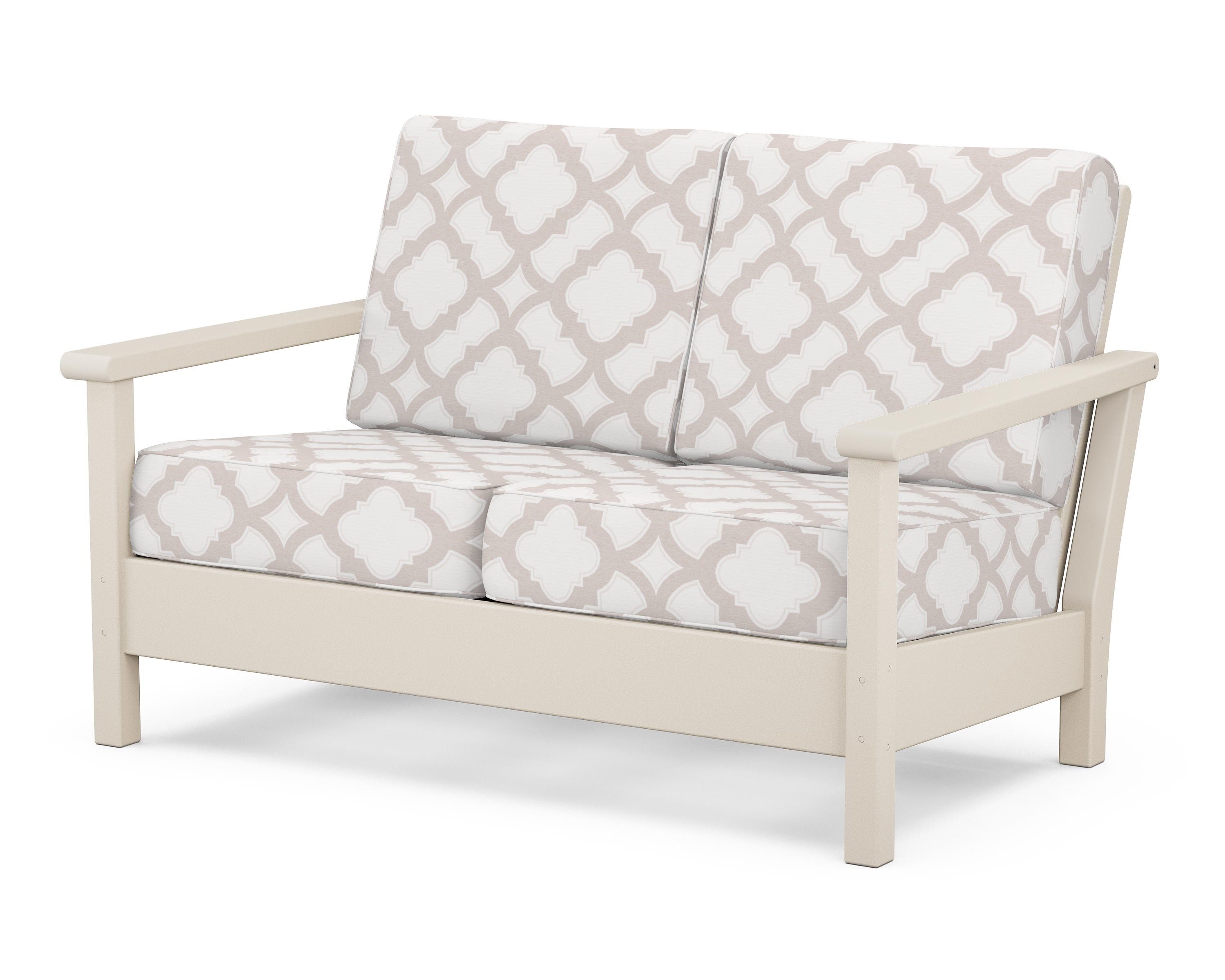 POLYWOOD® Harbour Deep Seating Loveseat in Sand / Trellis Dune Burlap