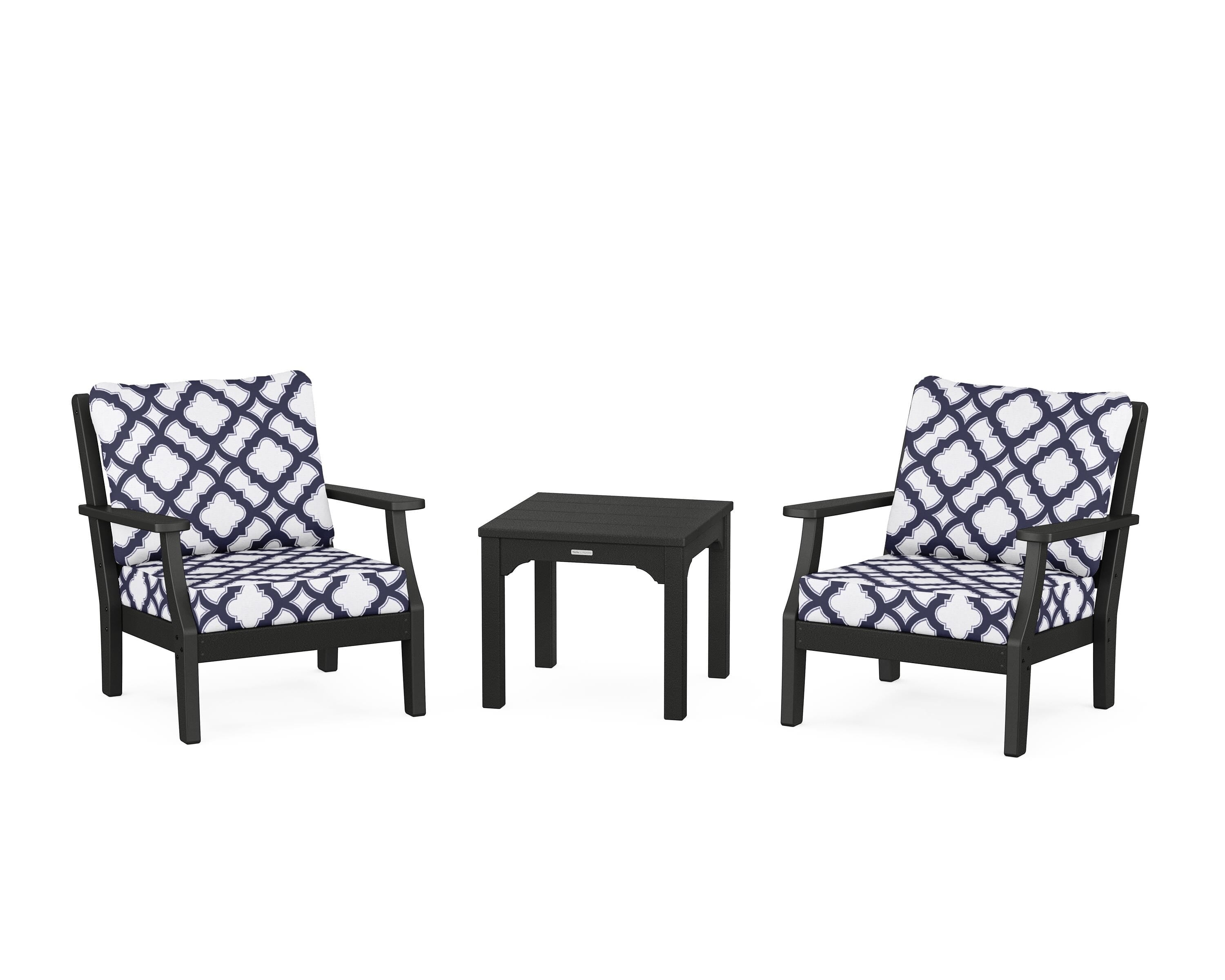 Martha Stewart by POLYWOOD® Chinoiserie 3-Piece Deep Seating Set in Black / Trellis Navy