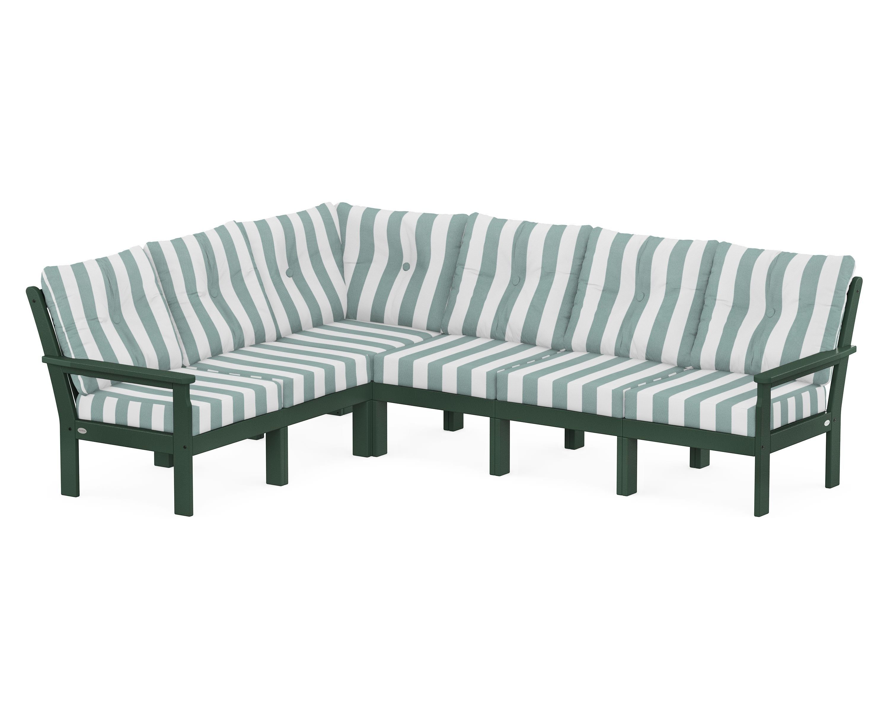 POLYWOOD® Vineyard 6-Piece Sectional in Green / Cabana Stripe Glacier Spa